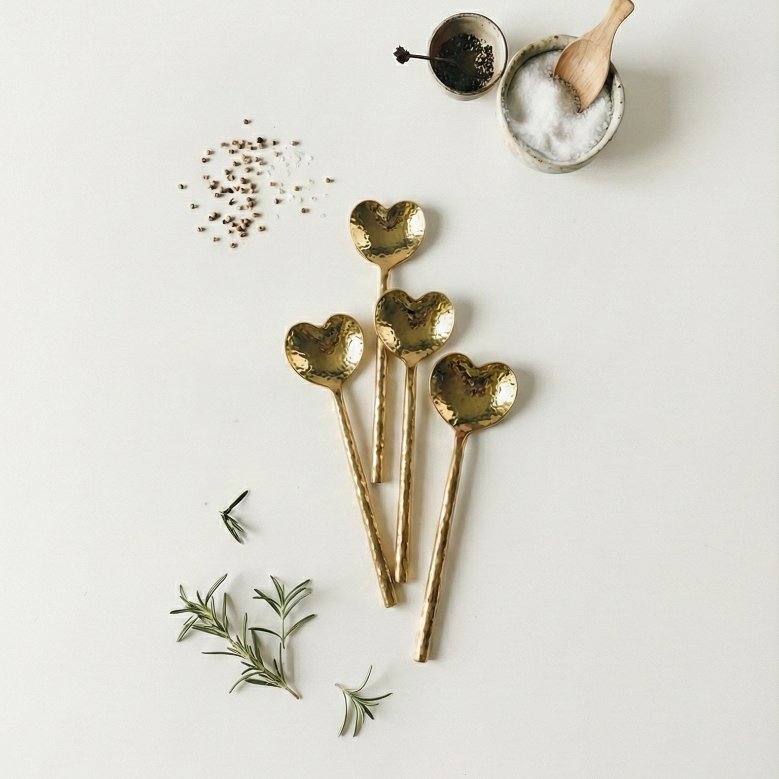 Heart-Shaped Brass Cocktail Spoons-(Set of 4) 4.5x1.5 Inches