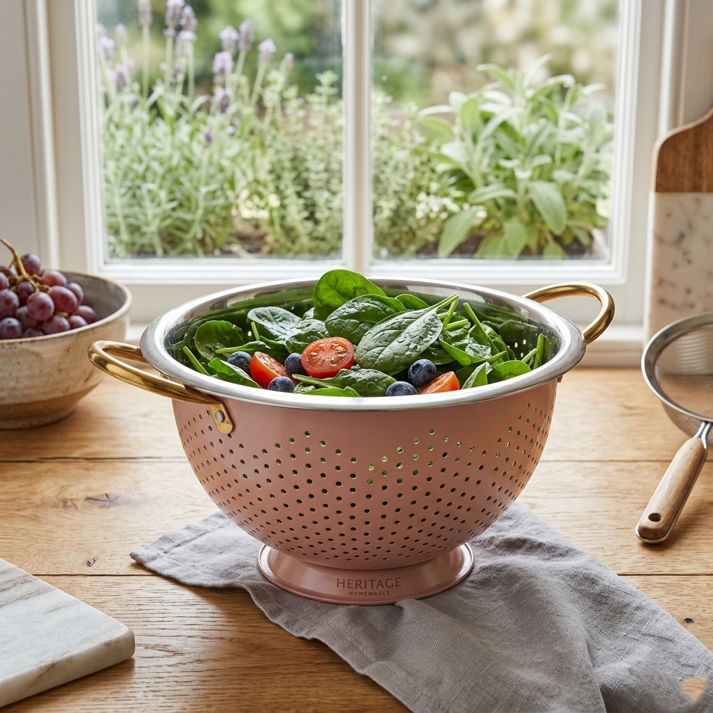 Colum Steel Colander, Nude- 13.25 x 10.75 x 6 Inches