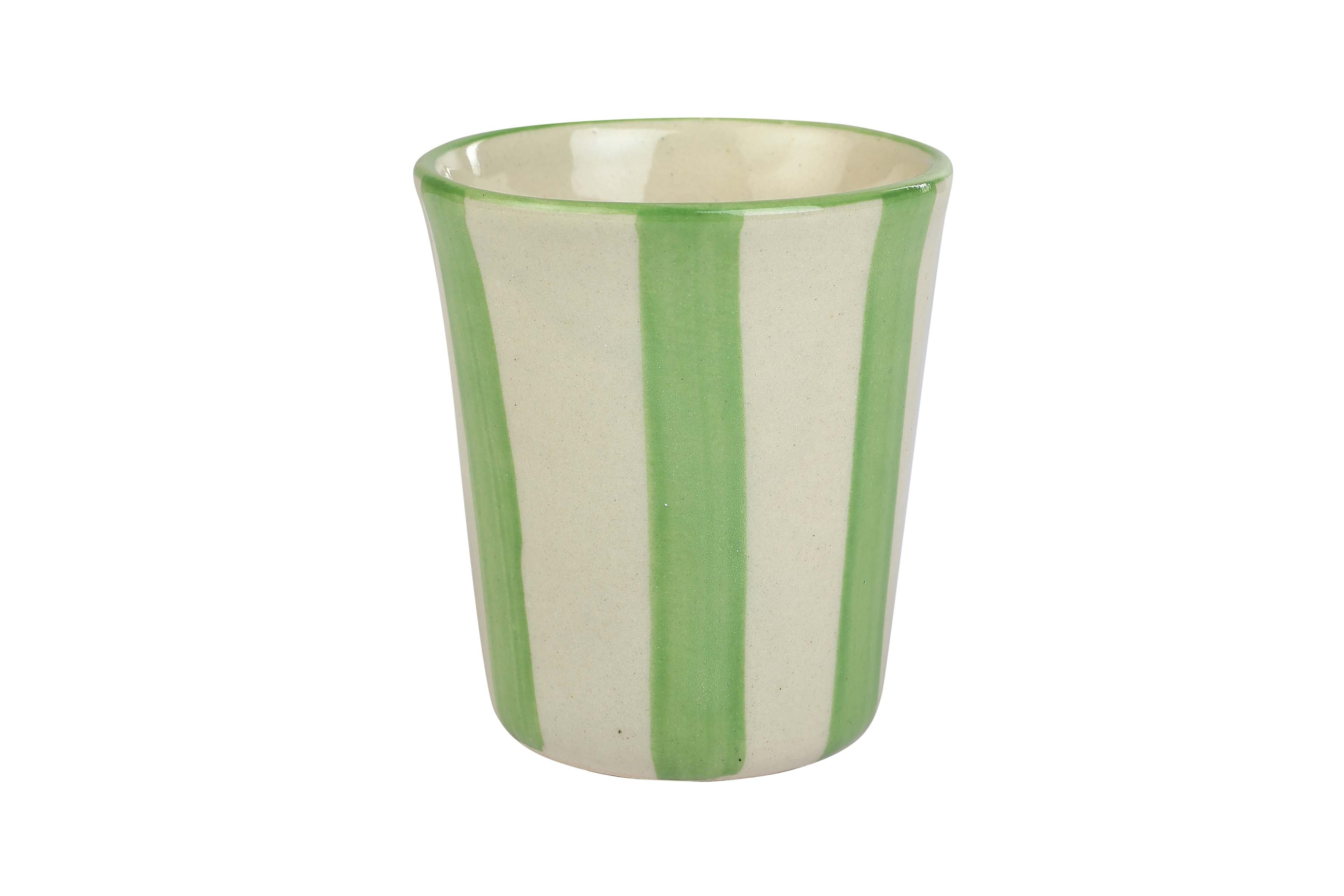 Ceramic Green Stripe Glass- 3 inches (Set of 4)