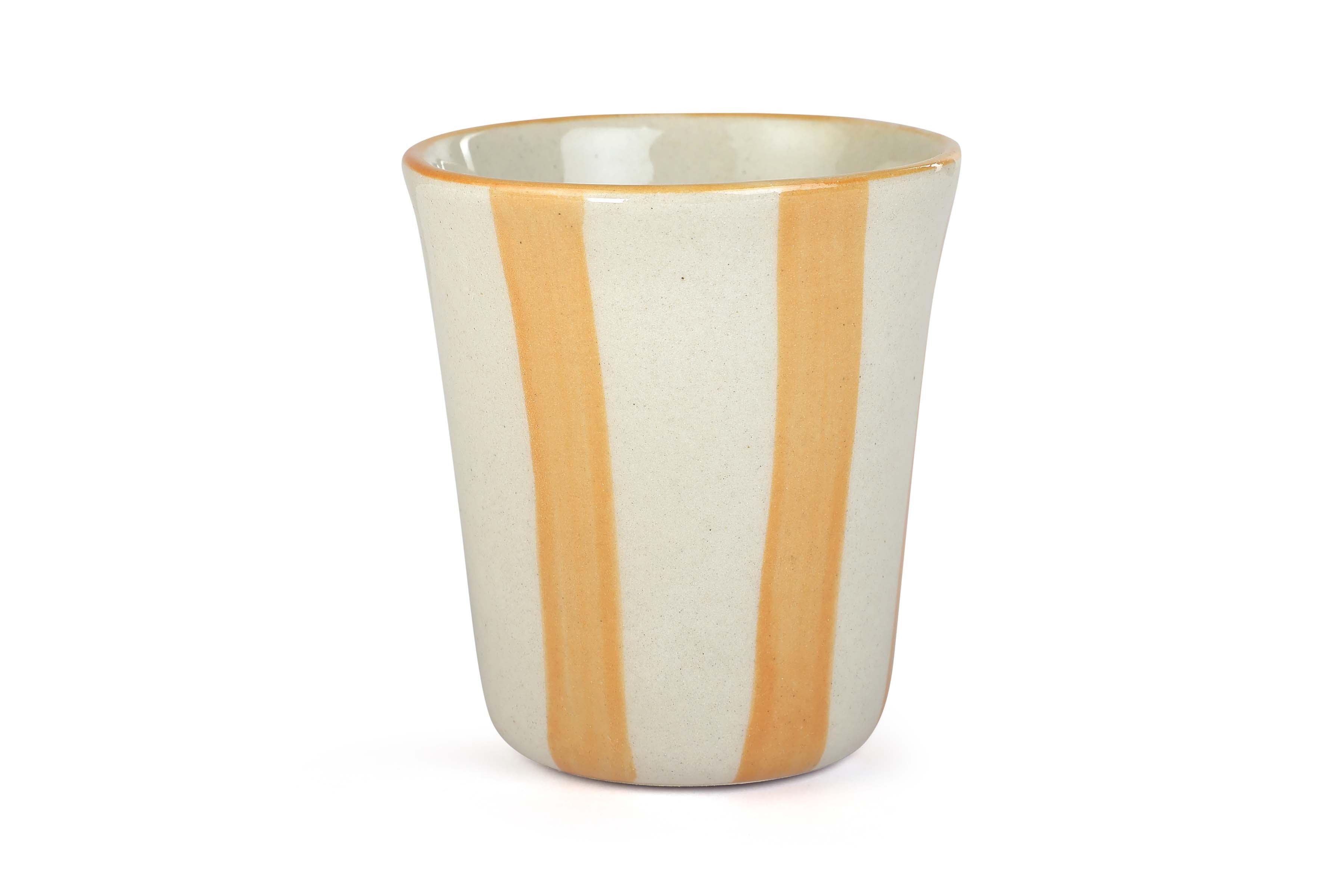 Ceramic Yellow Stripe Glass- 3 inches (Set of 4)