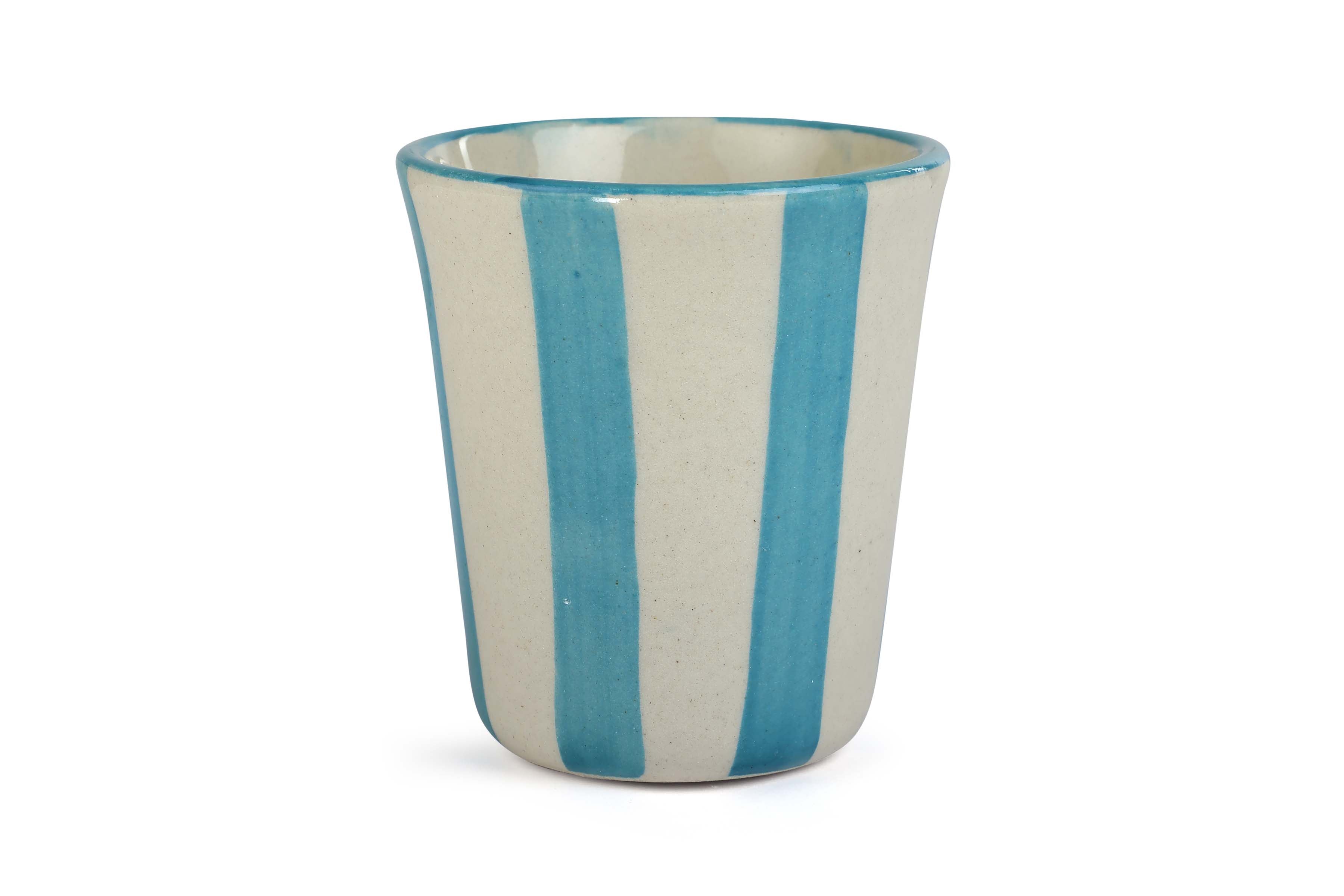 Ceramic Aqua Stripe Glass- 3 inches (Set of 4)