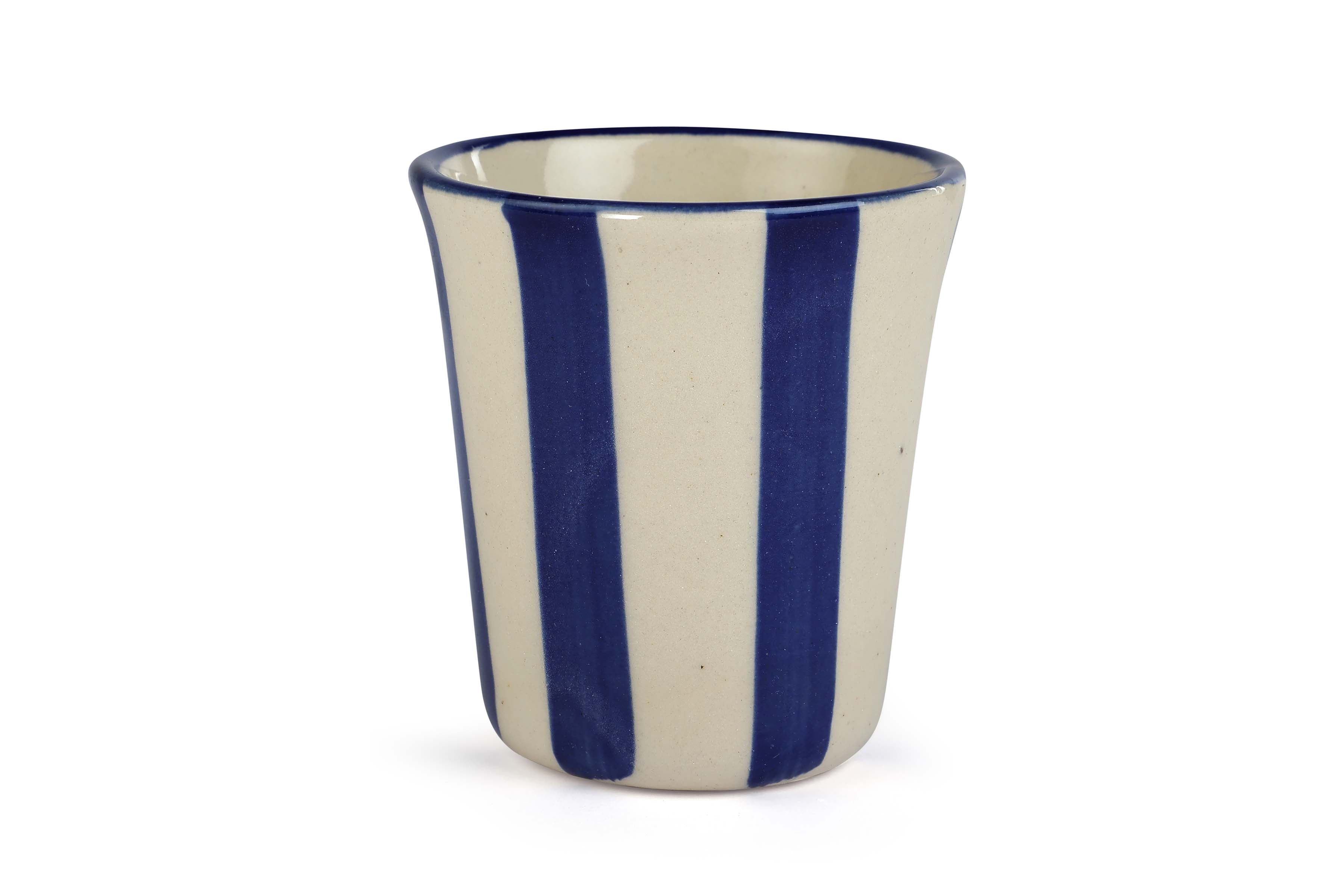 Ceramic Blue Stripe Glass- 3 inches (Set of 4)