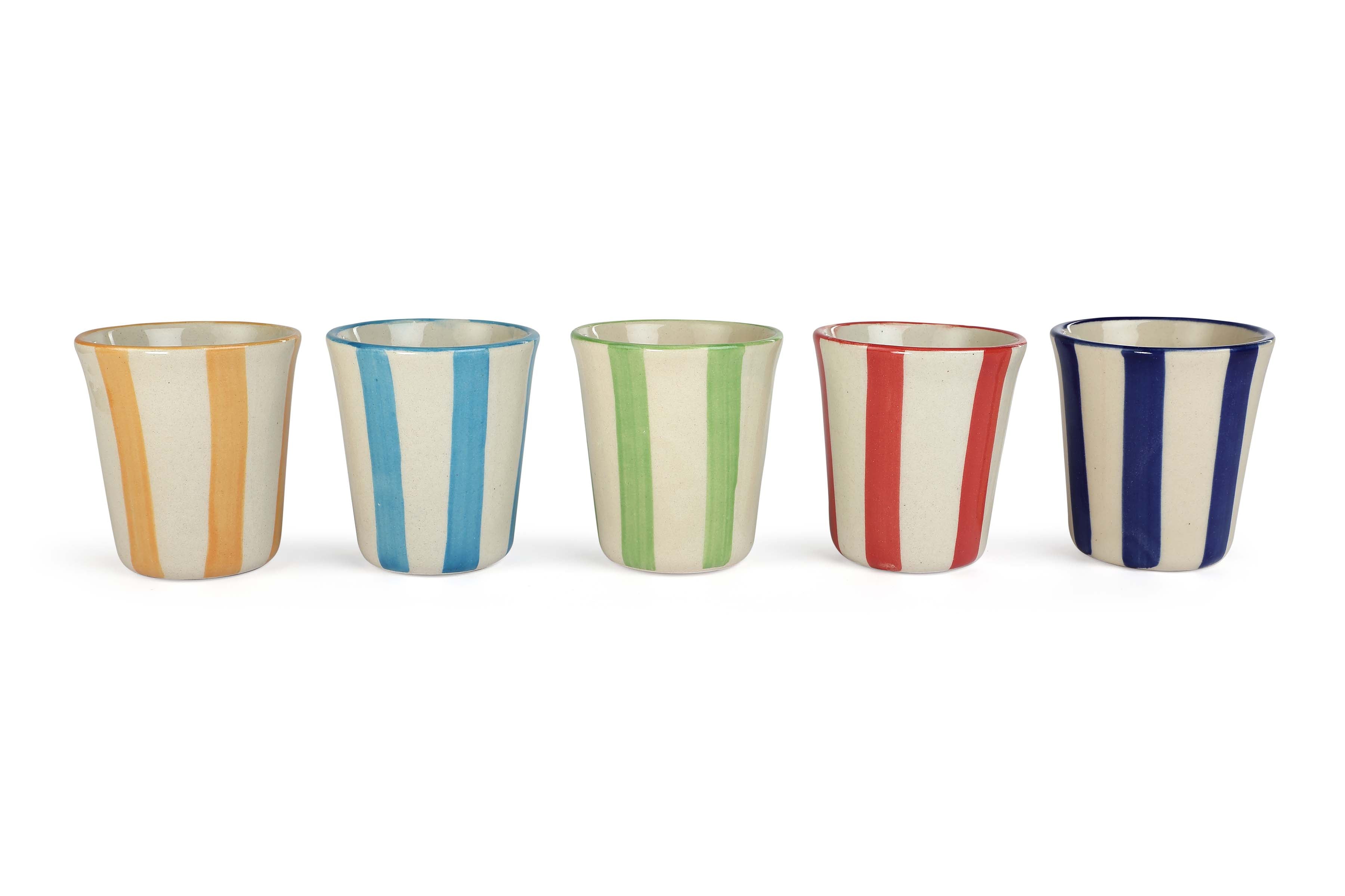 Ceramic Red Stripe Glass- 3 inches (Set of 4)