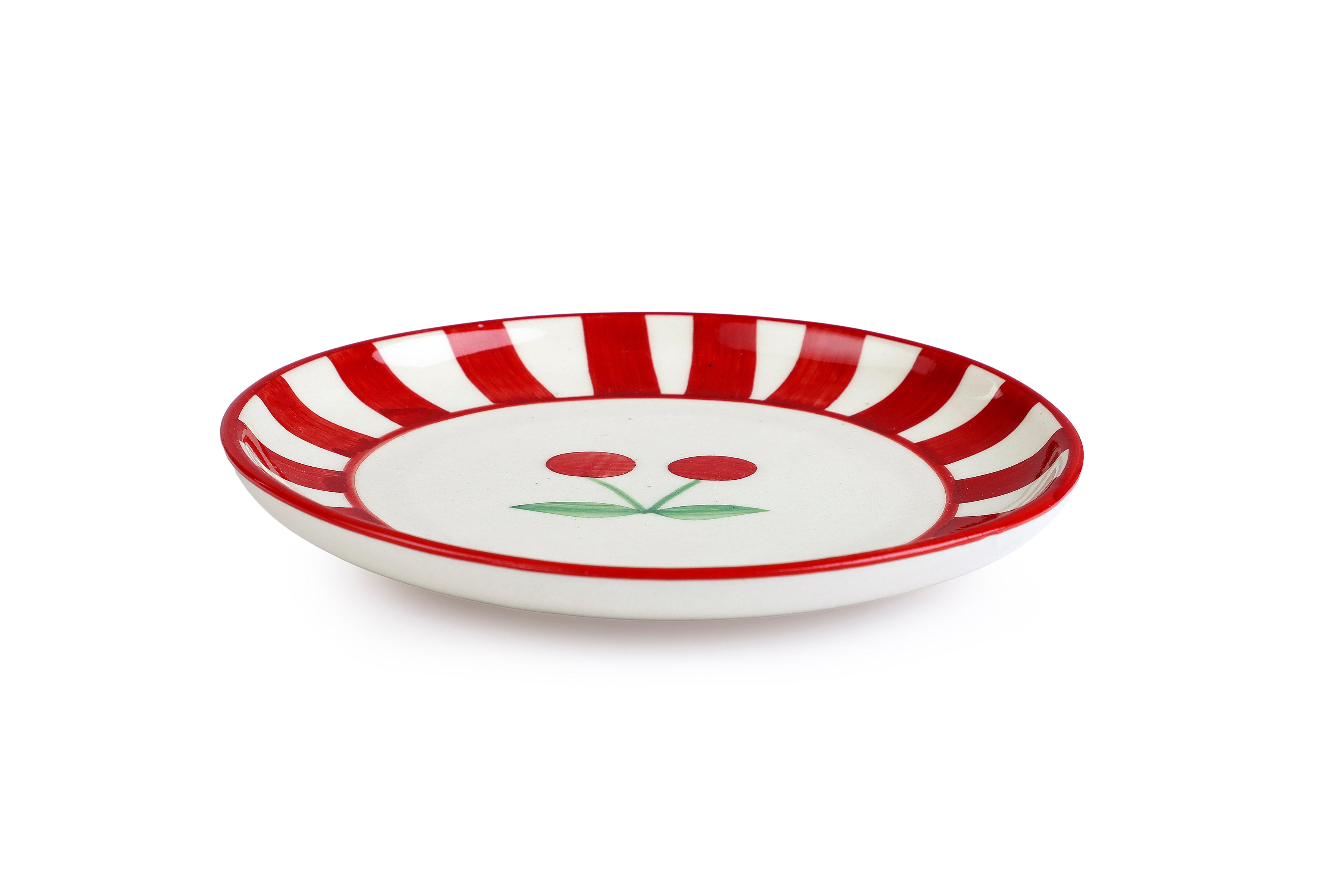 Ceramic Cherry Dessert Plate - Red , 7 Inches - Set of 4