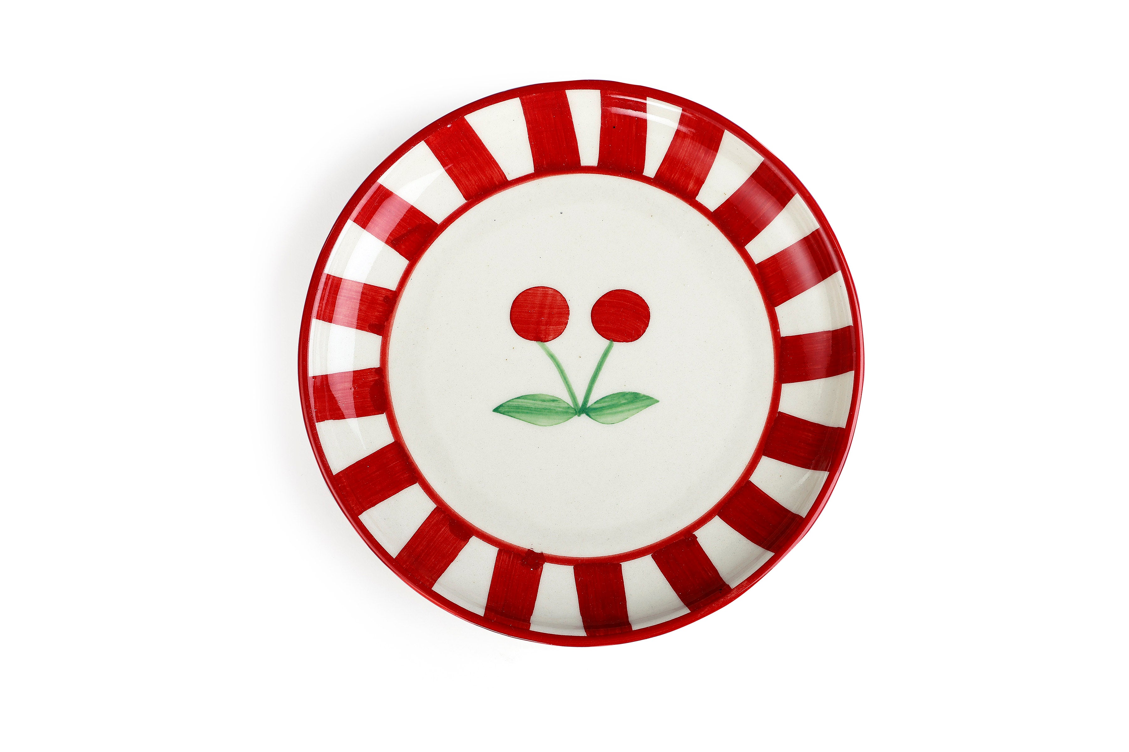 Ceramic Cherry Dessert Plate - Red , 7 Inches - Set of 4