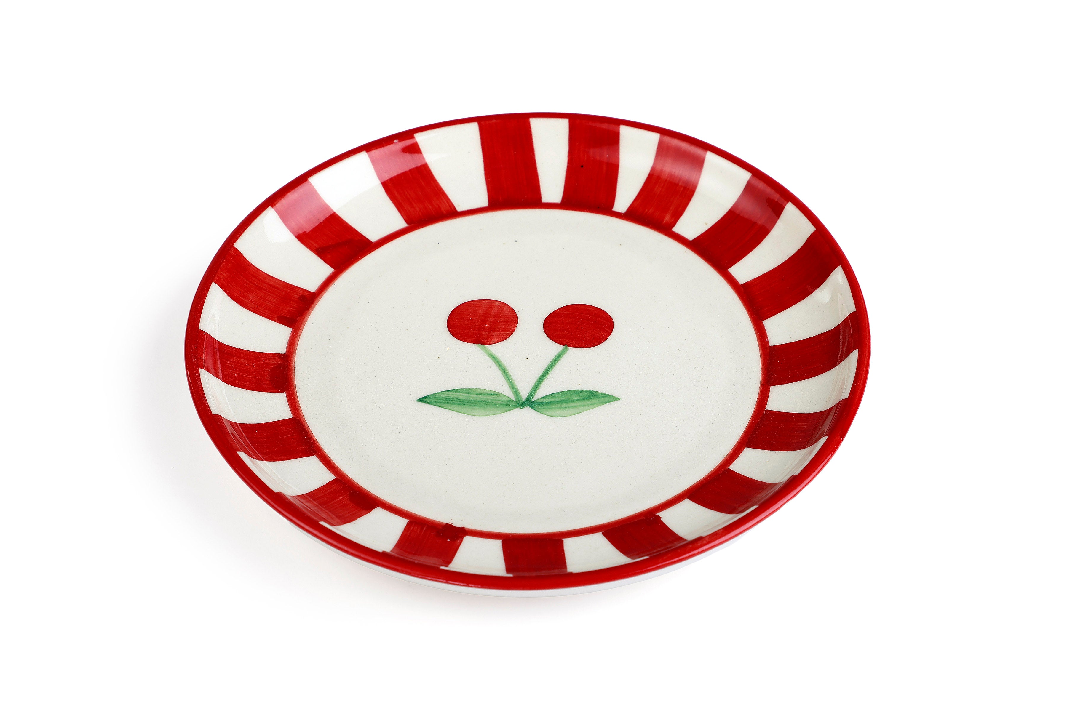 Ceramic Cherry Dessert Plate - Red , 7 Inches - Set of 4