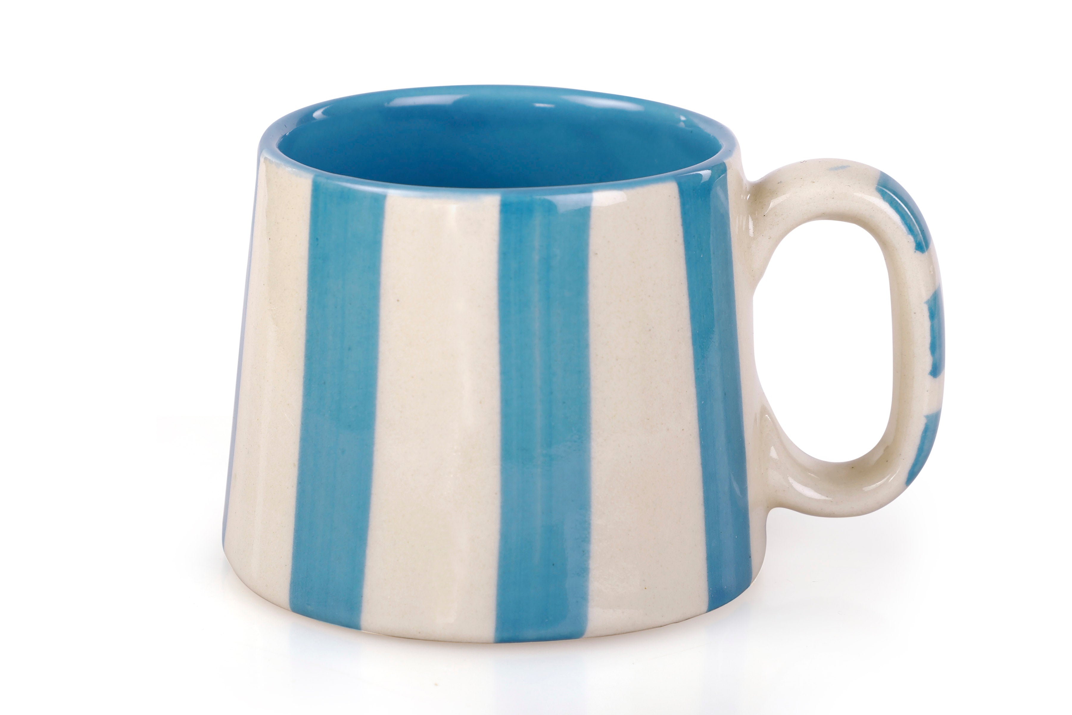 Classic Aqua Stripe Coffee Mug with Snack Plate (Set of 2)