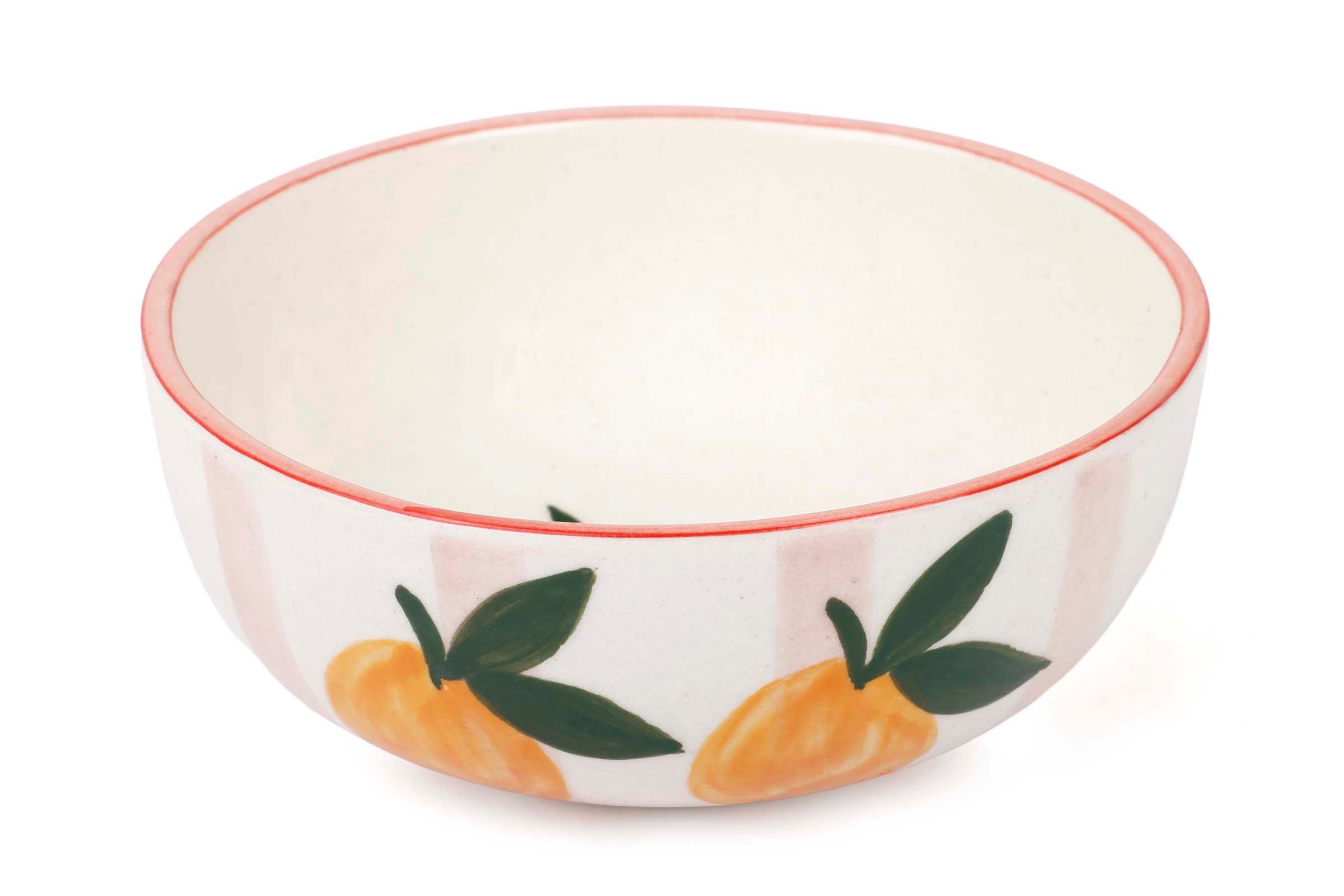Ceramic Striped Orange Bowl, Pink - 5.5x5.5x2.5 Inches (Set of 2)