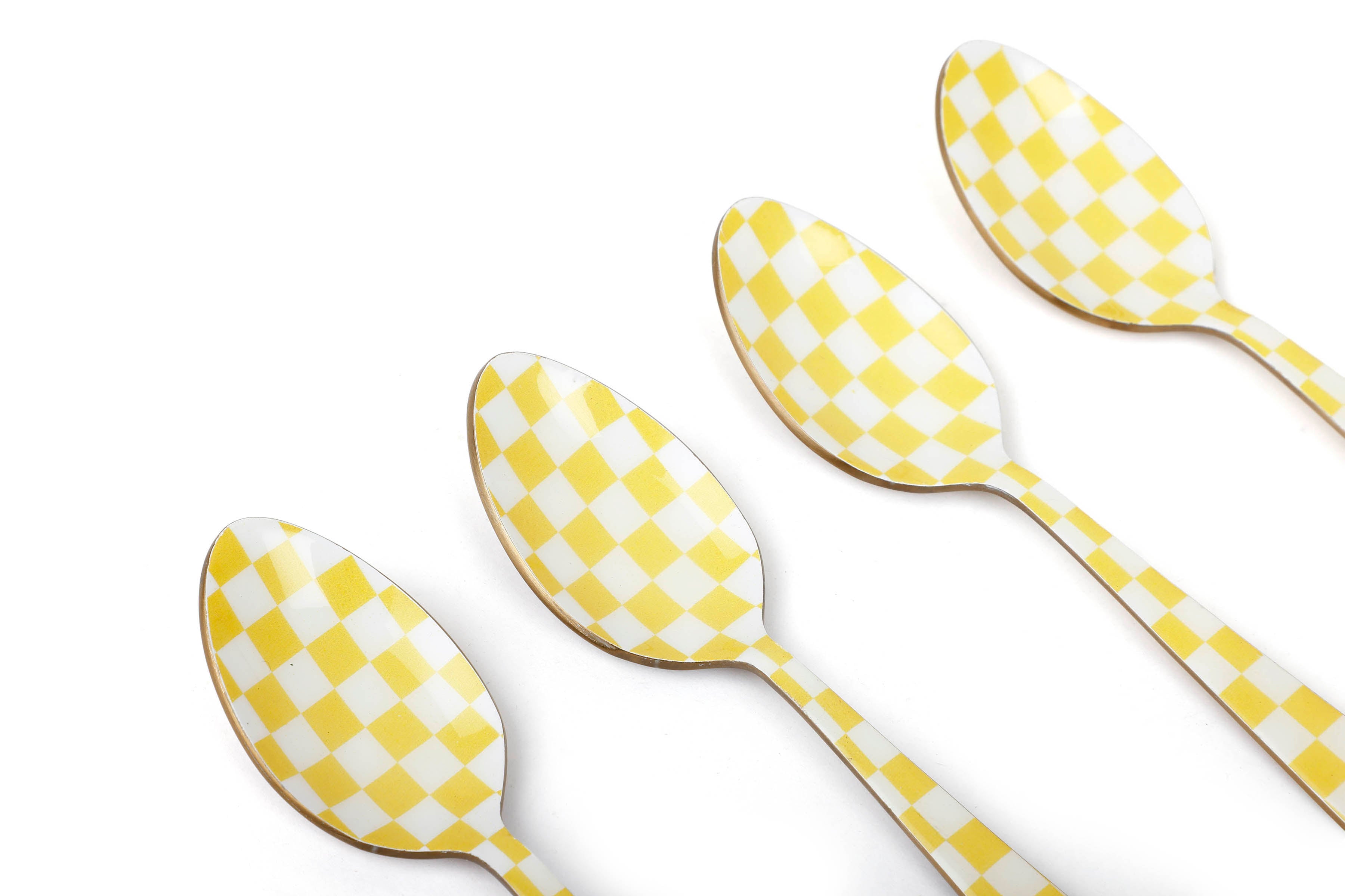 Yellow Enamel Spoon Set – (Set of 4) , 5.4 x 1 Inches
