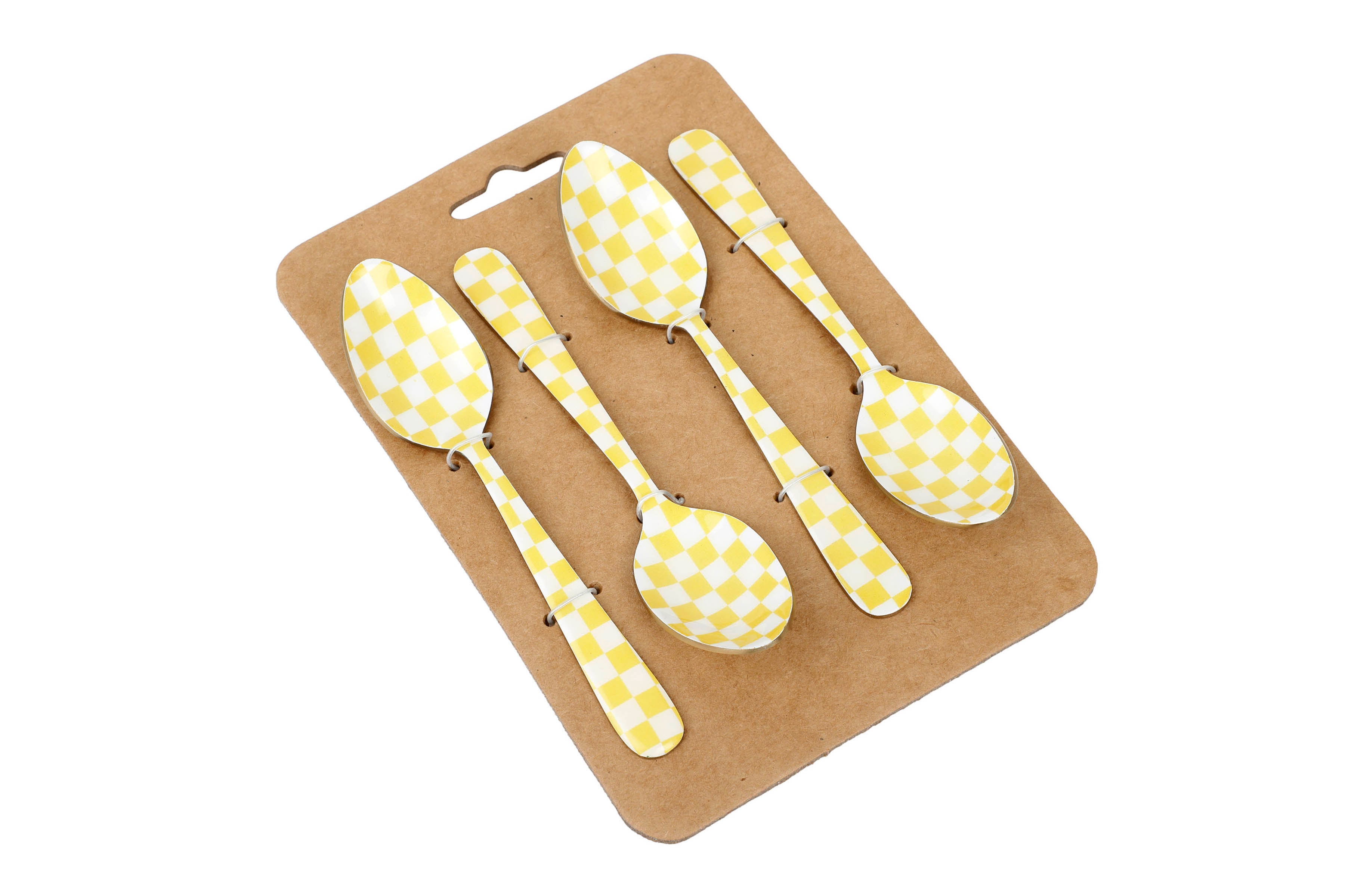 Yellow Enamel Spoon Set – (Set of 4) , 5.4 x 1 Inches