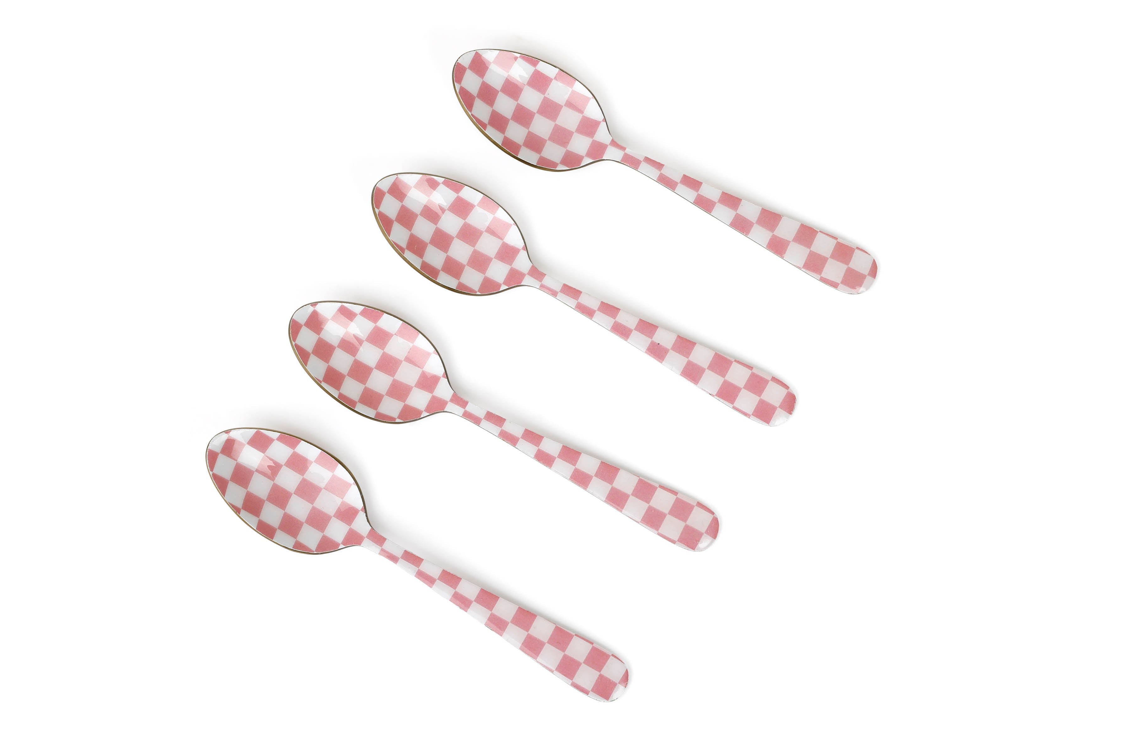 Pink Enamel Spoon Set – (Set of 4) , 5.4 x 1 Inches