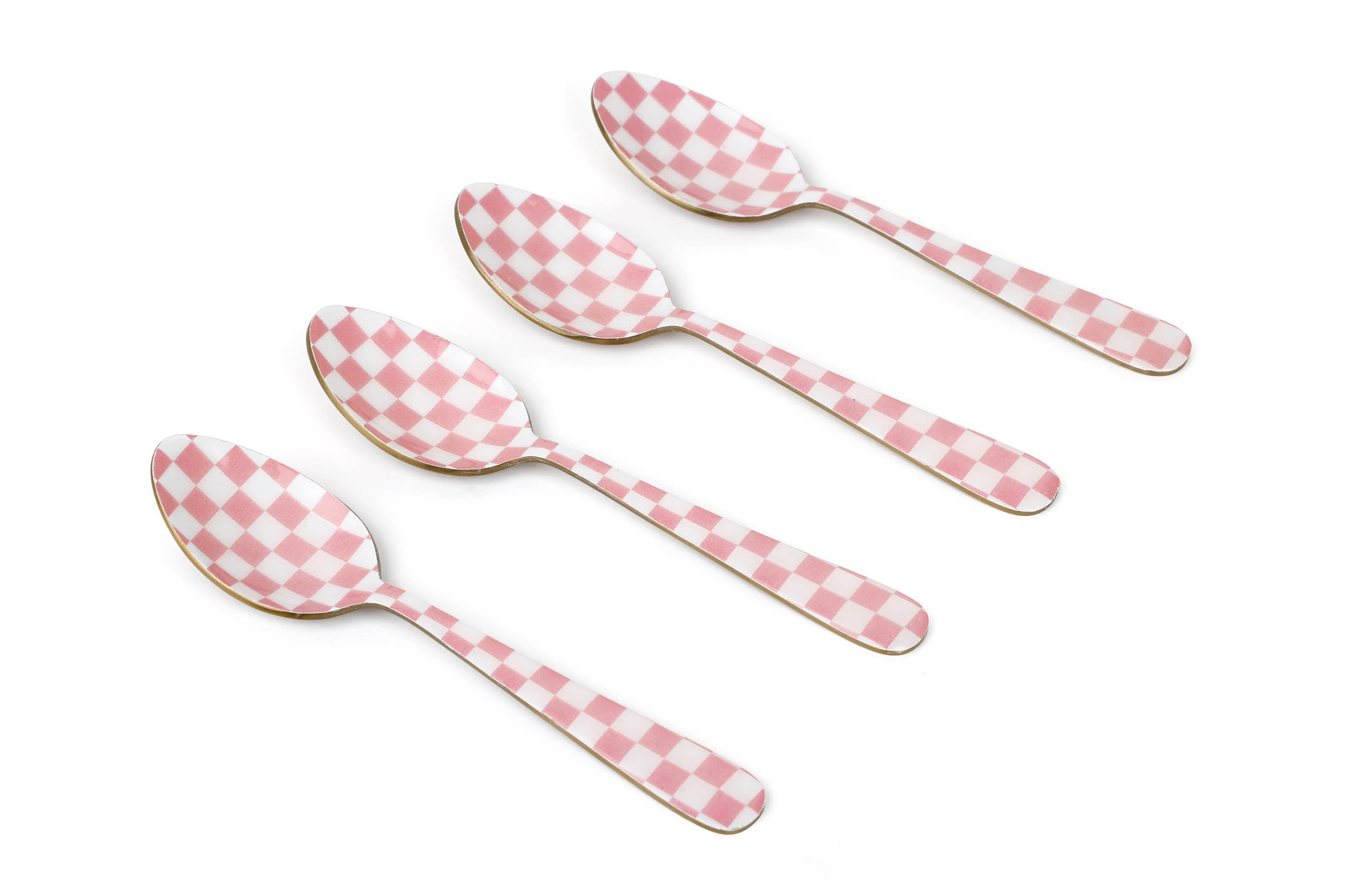 Pink Enamel Spoon Set – (Set of 4) , 5.4 x 1 Inches
