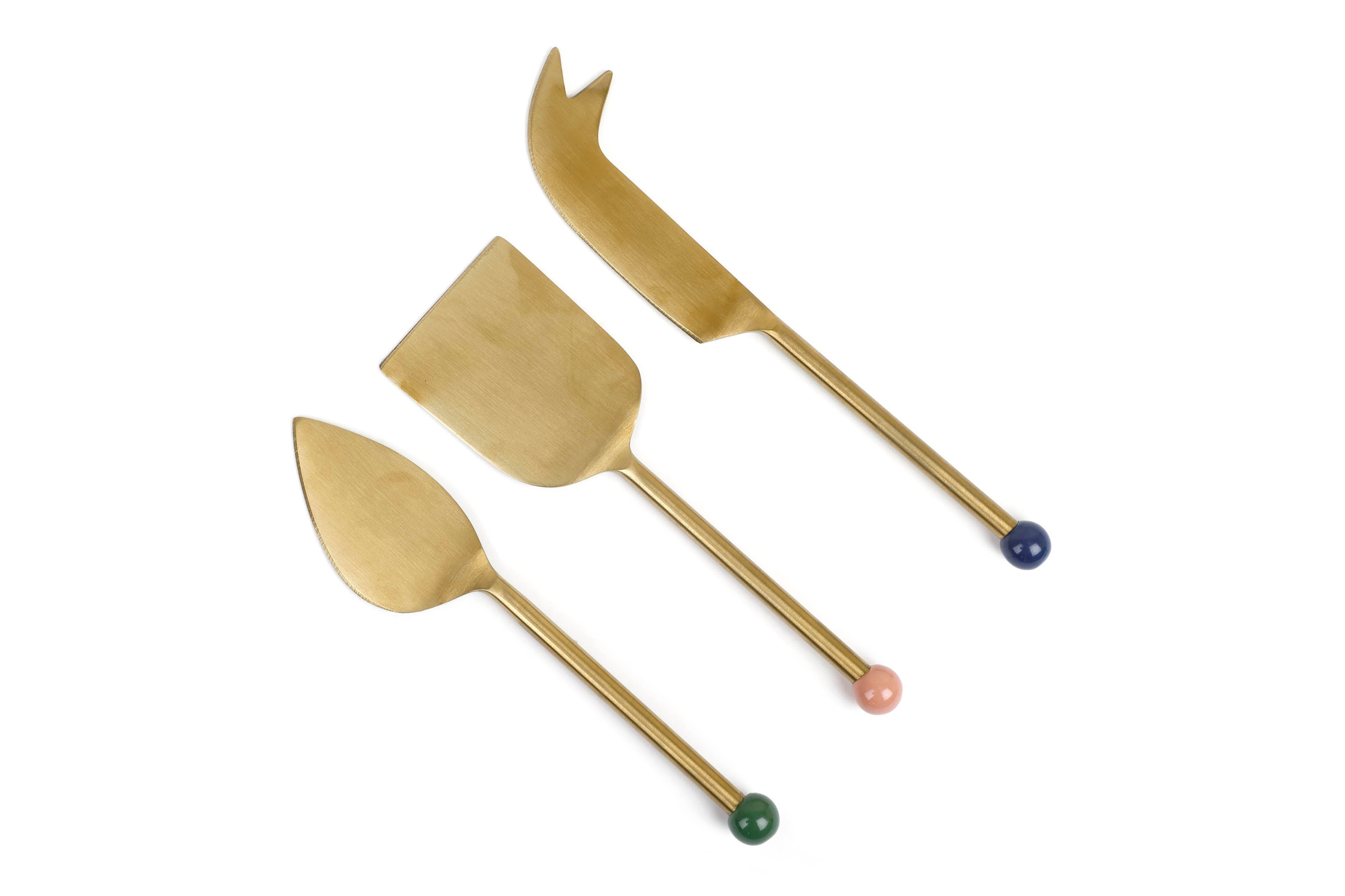 Brass Finish Cheese Knife Set , (Set of 3) - 6.5 x 2 Inches