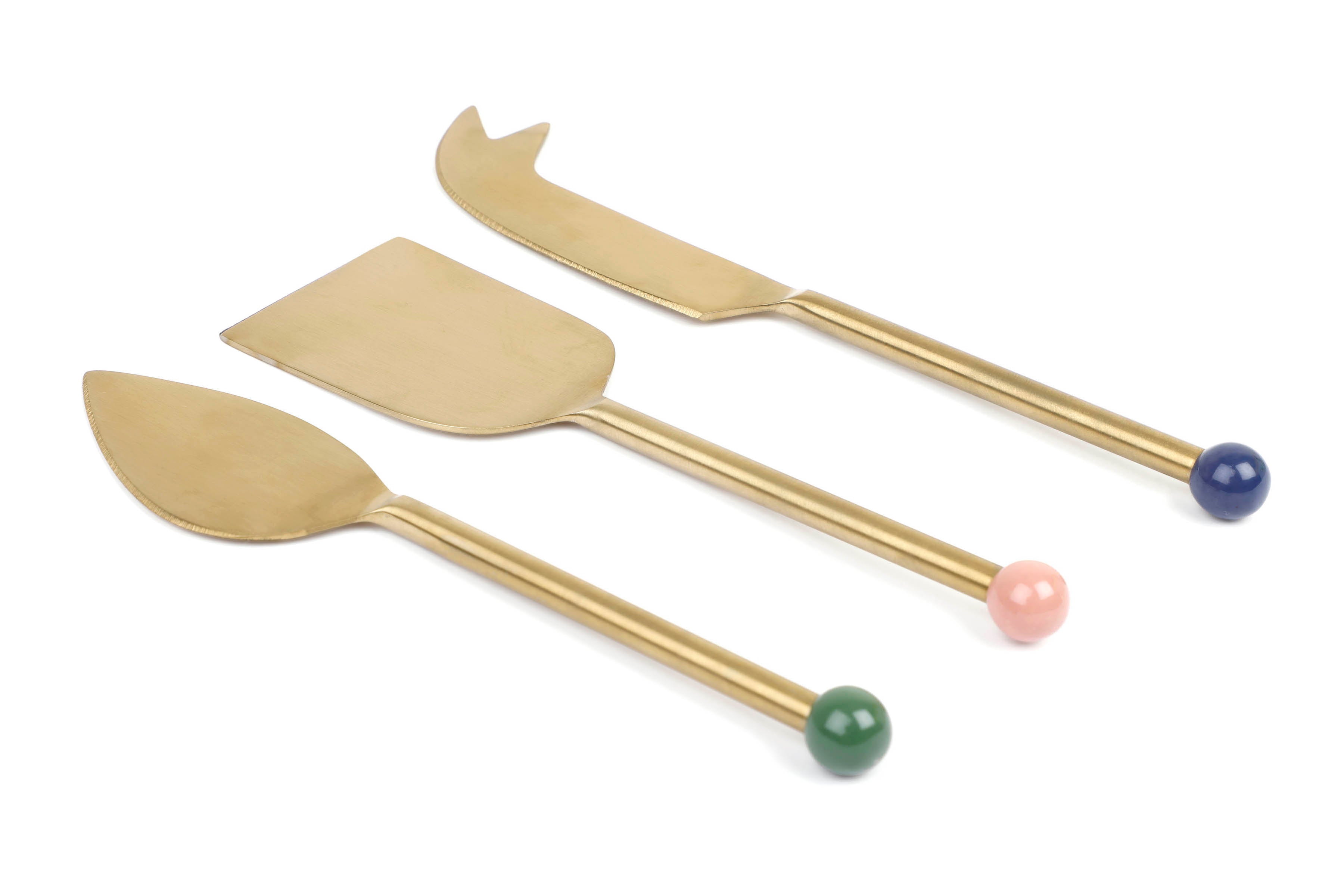 Brass Finish Cheese Knife Set , (Set of 3) - 6.5 x 2 Inches