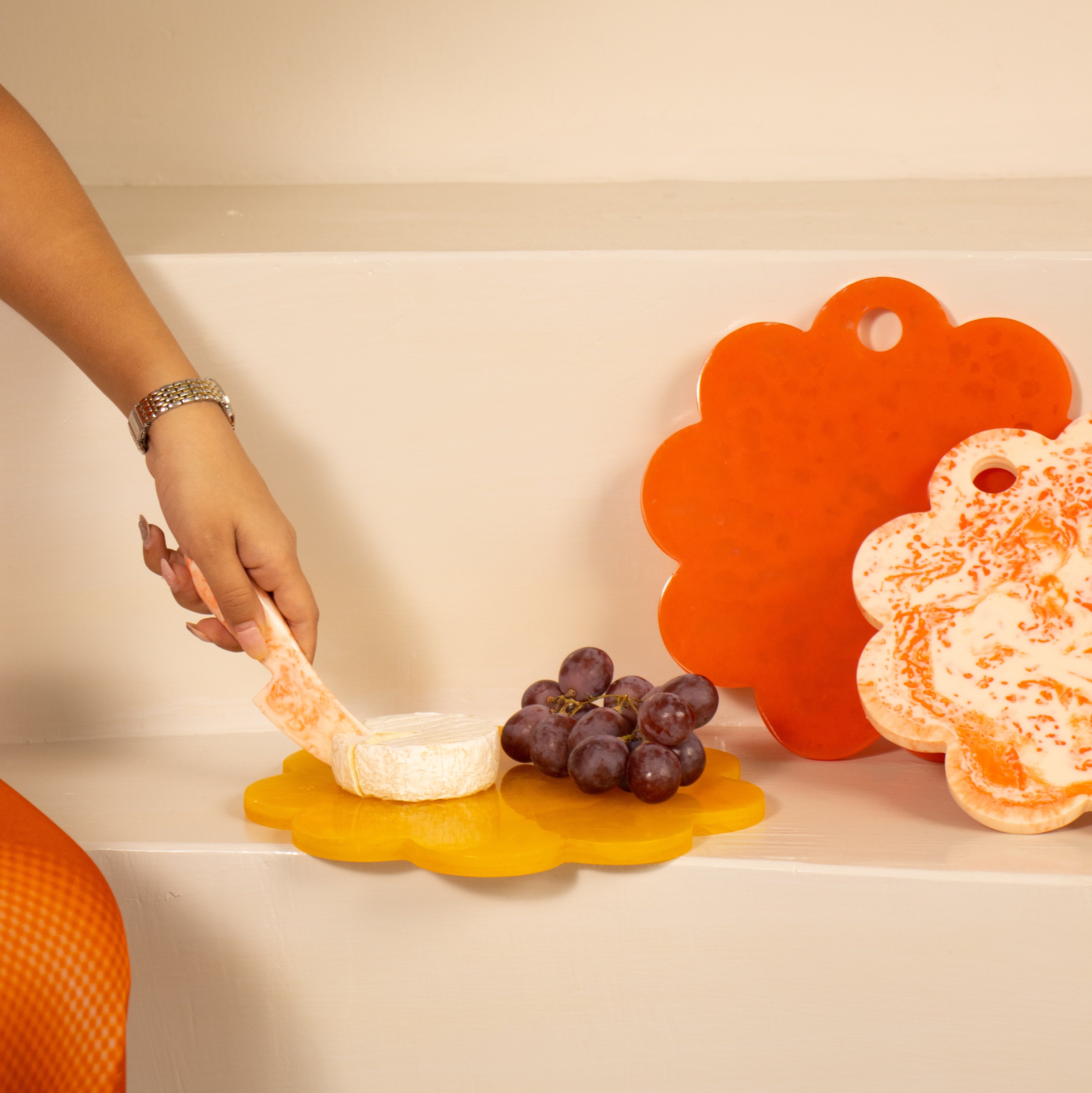 Scallop Resin Cheese Charcuterie Board, Orange - 9 Inches