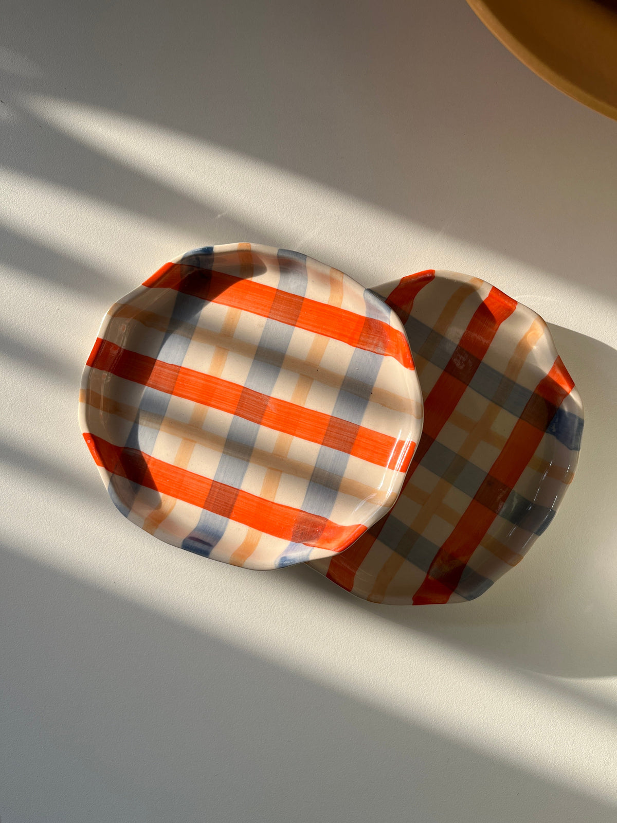 Warm Plaid Check Plate | Hand-Painted Ceramic | 7in