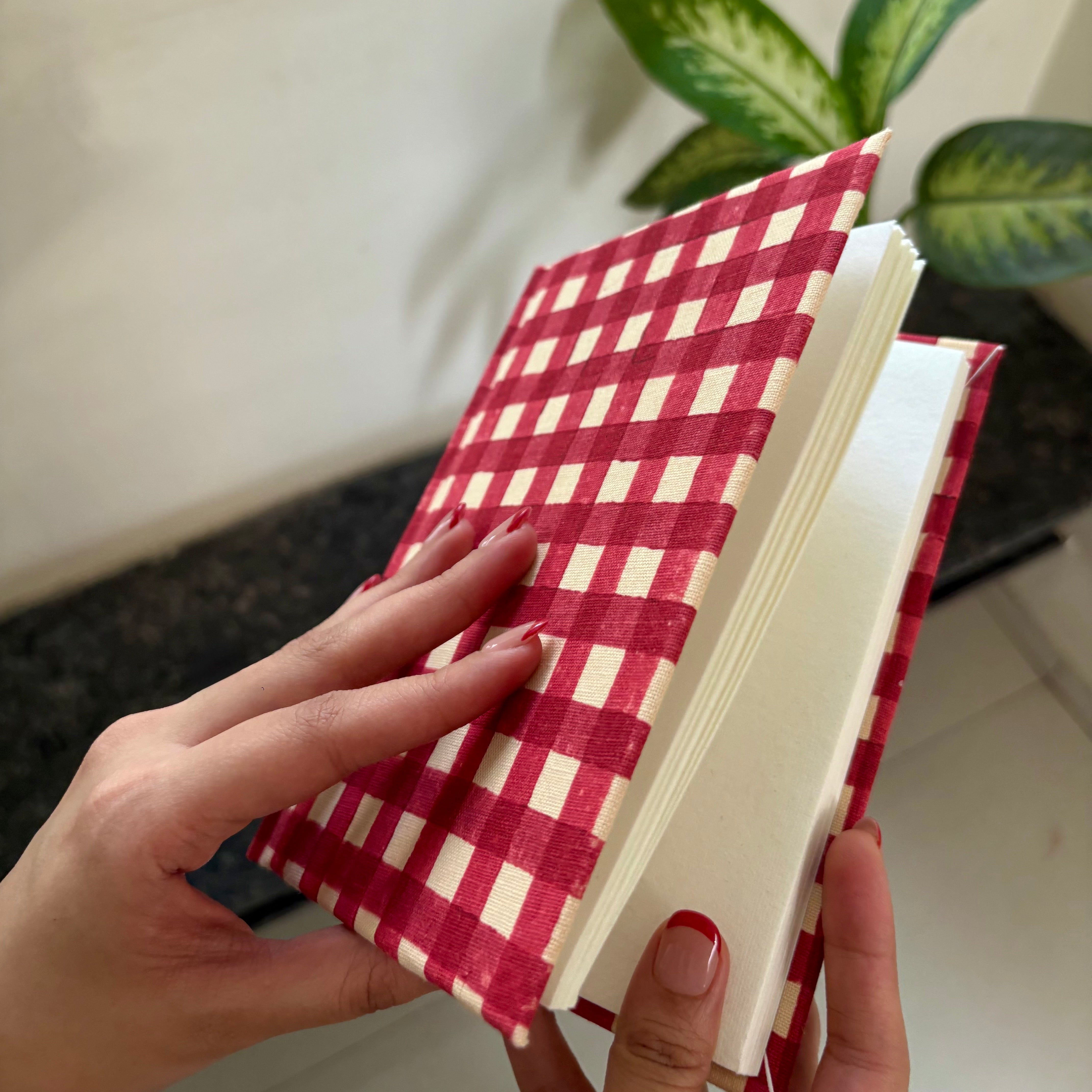 Handcrafted Sustainable Diary Journal Notebook , Red Checks -A5 (Set of 2)