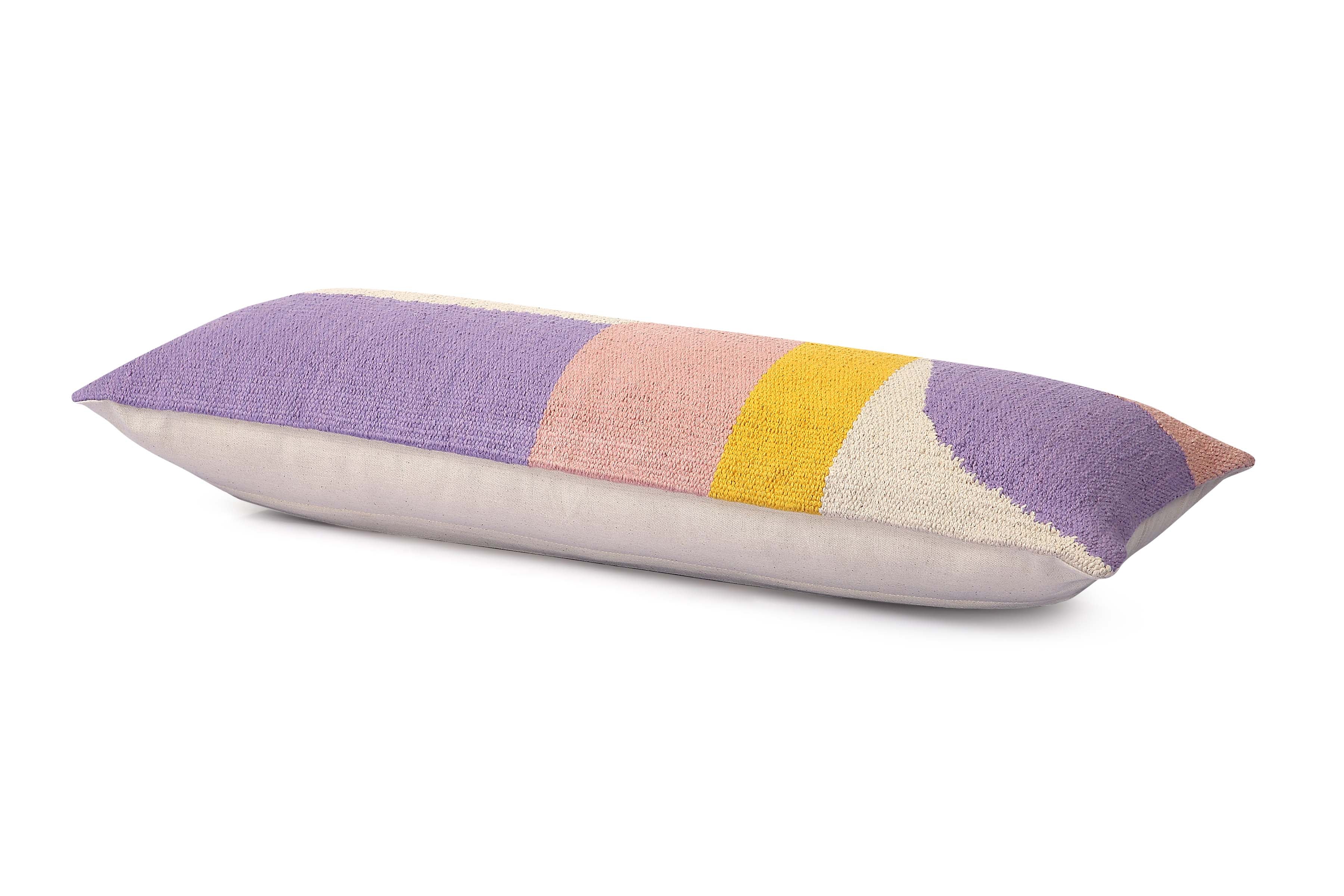 Handmade Geo Shapes Lumbar Pillow, Purple- 12x30 Inch