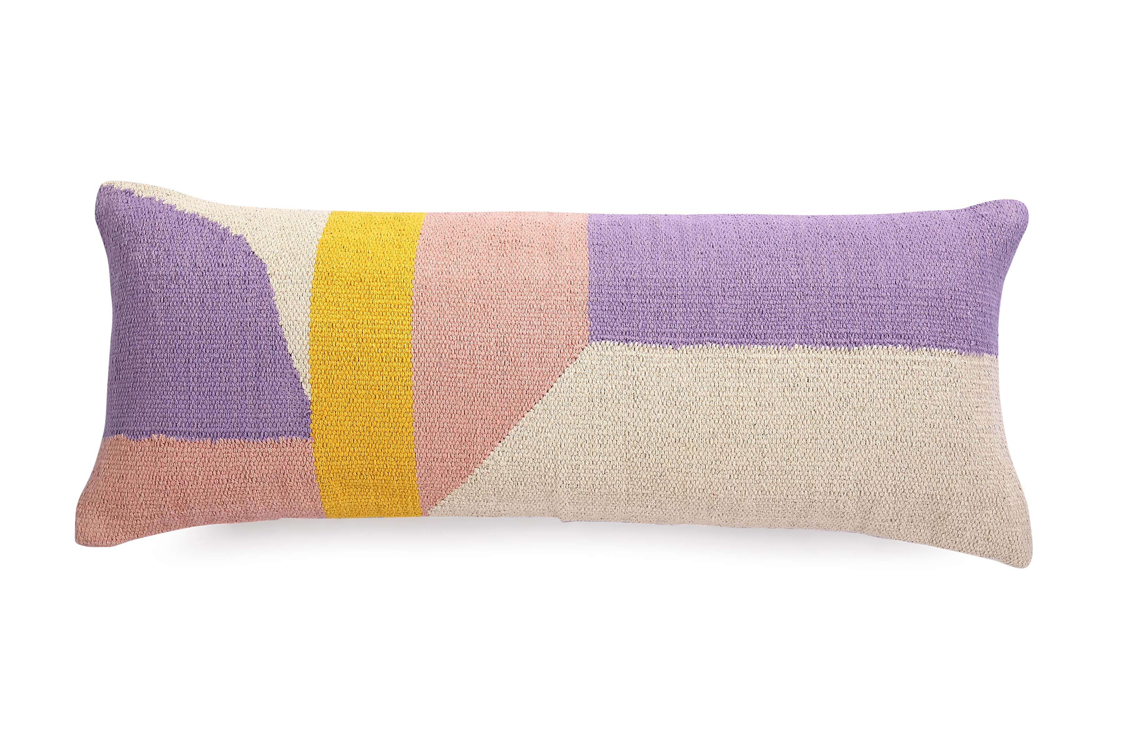 Handmade Geo Shapes Lumbar Pillow, Purple- 12x30 Inch