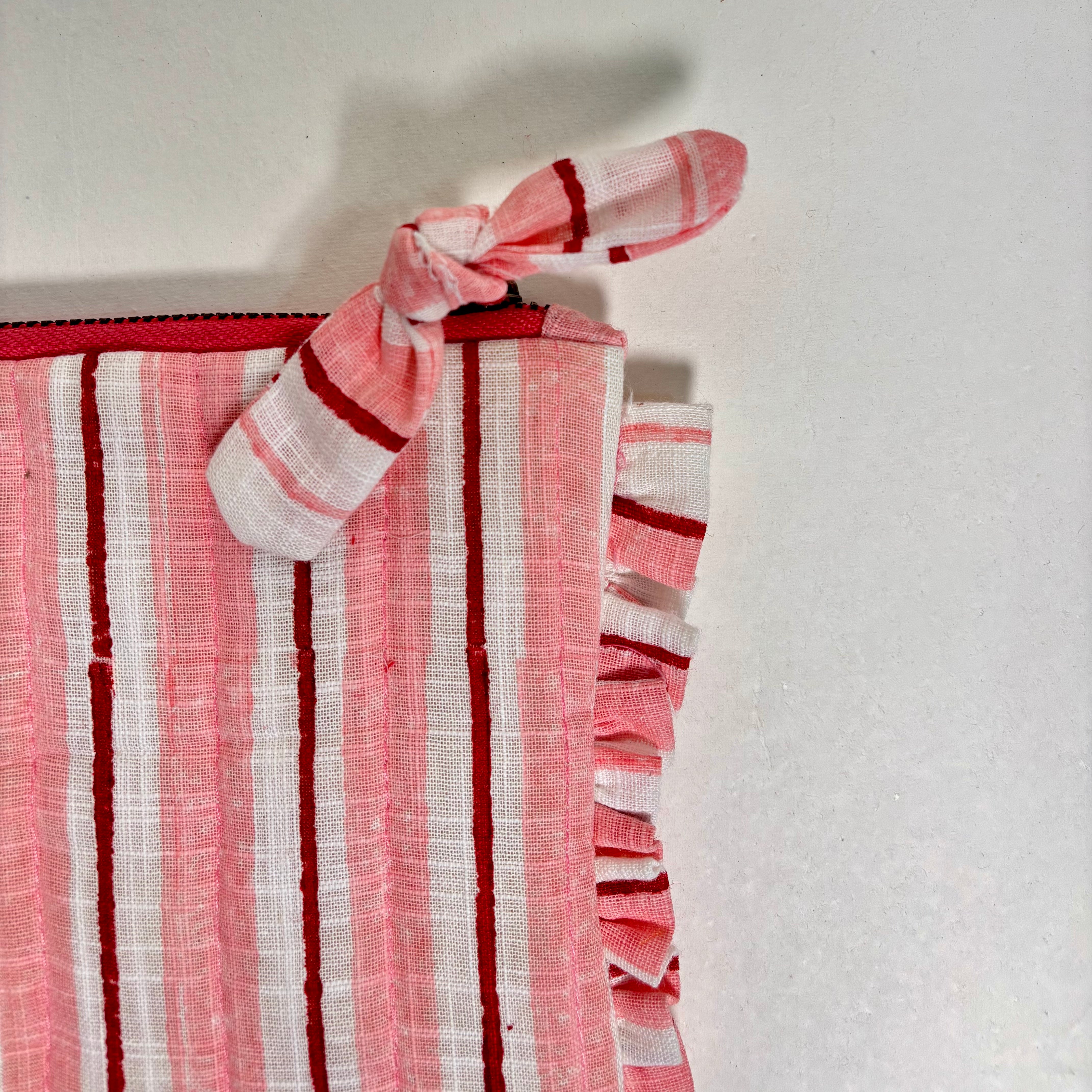 Sustainable Quilted Cotton Pouch, Pink & Red Striped - 8 x 5 Inches (Set of 2)
