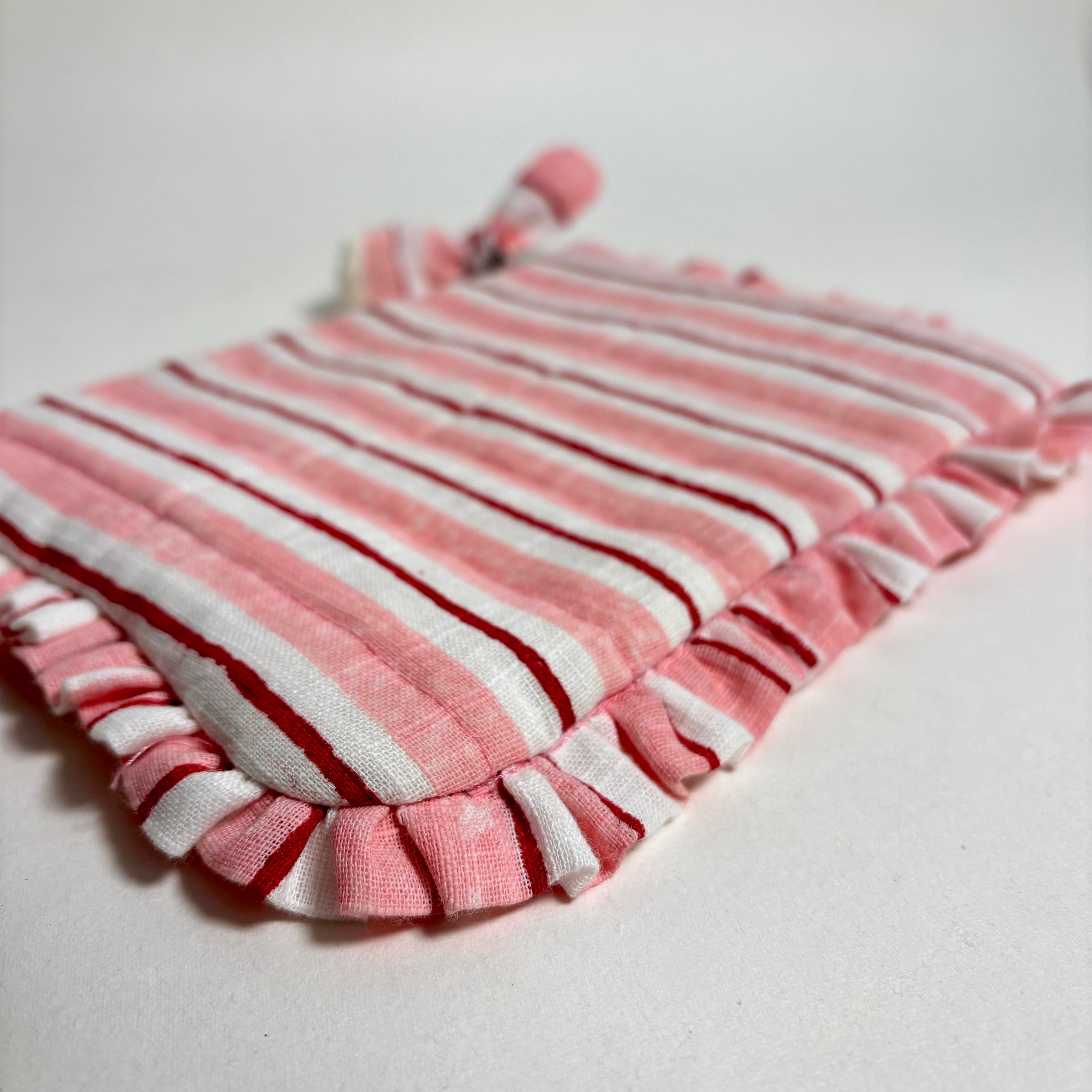 Sustainable Quilted Cotton Pouch, Pink & Red Striped - 8 x 5 Inches (Set of 2)