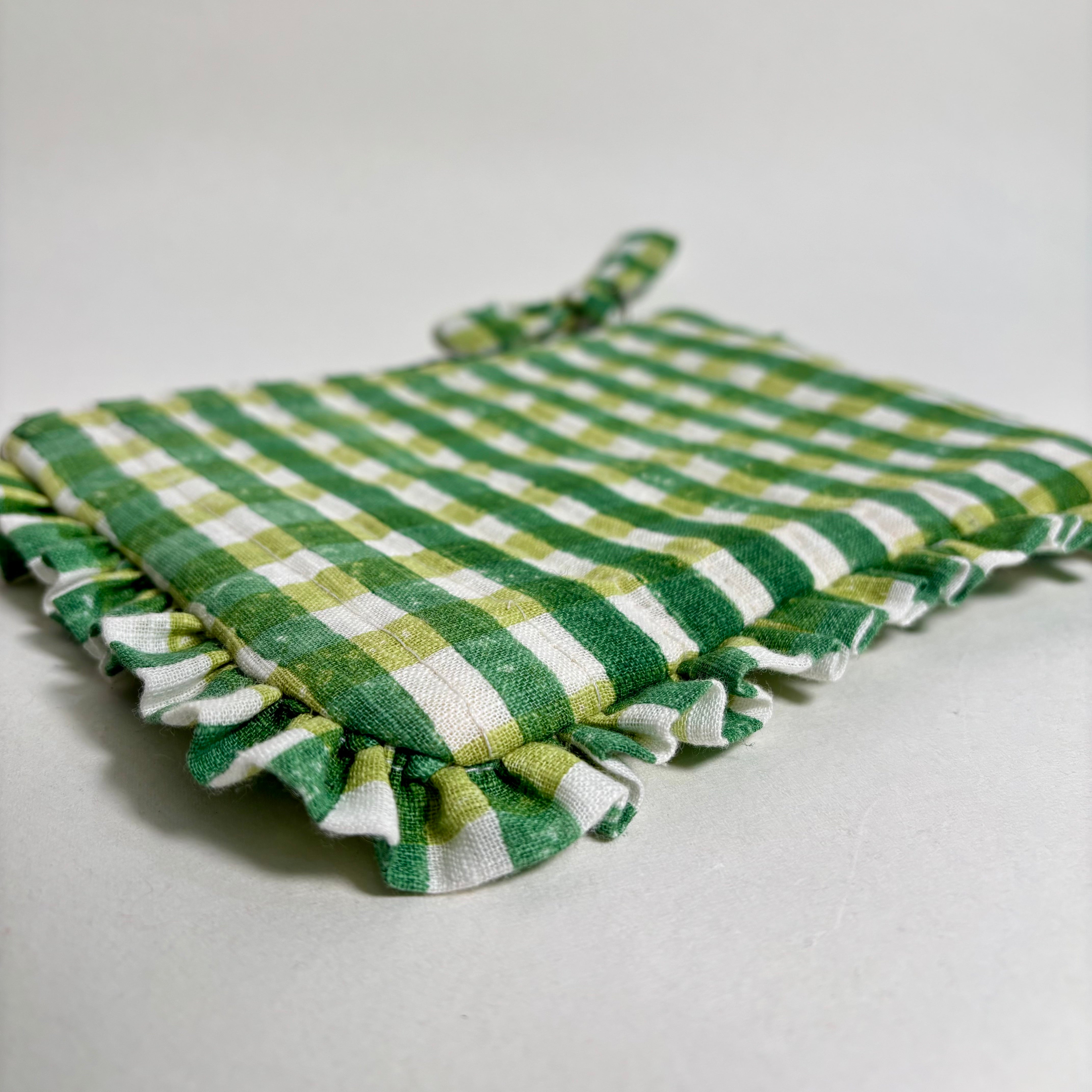 Sustainable Quilted Cotton Pouch, Green Checks - 8 x 5 Inches (Set of 2)