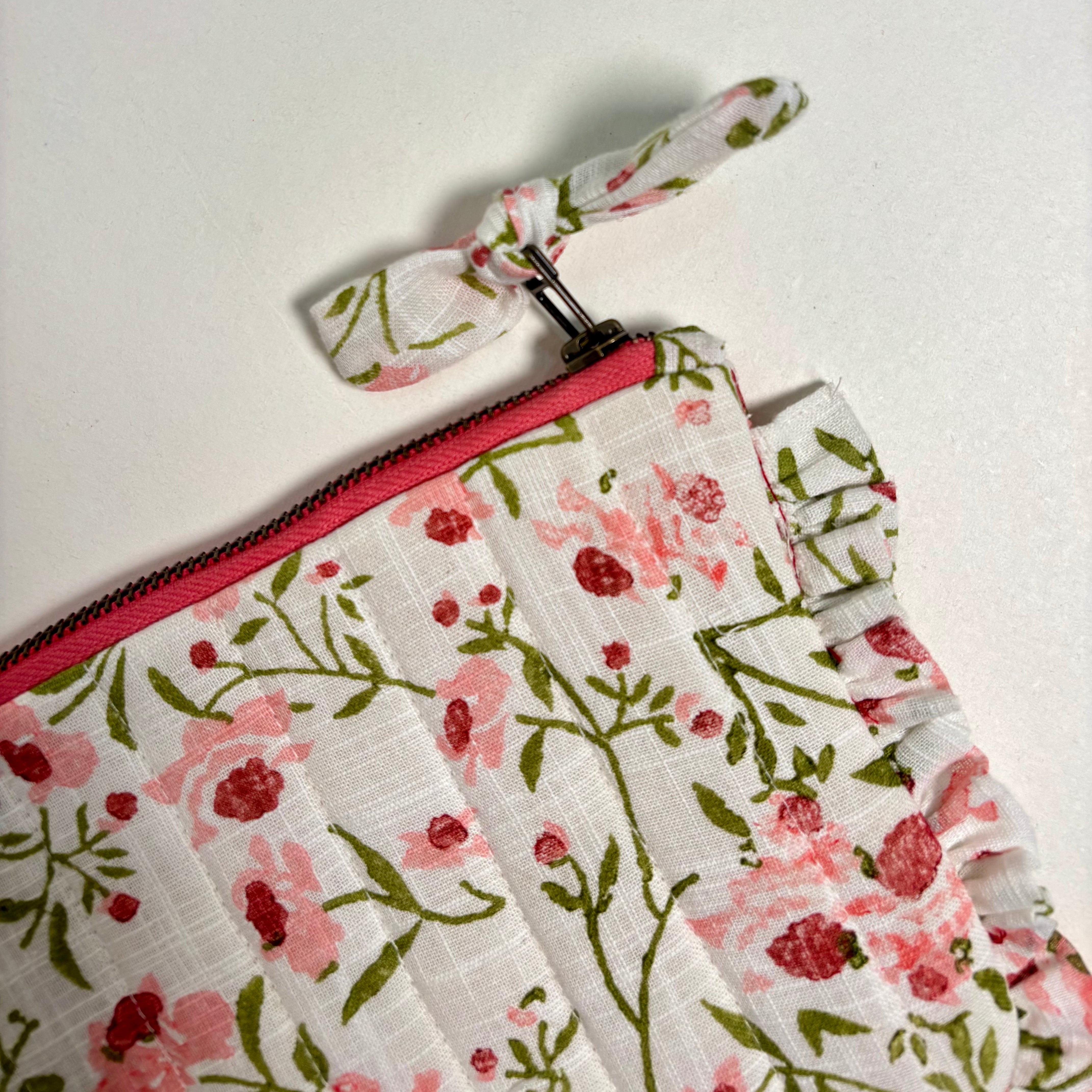 Sustainable Quilted Cotton Pouch, Spring Bloom - 8 x 5 Inches (Set of 2)