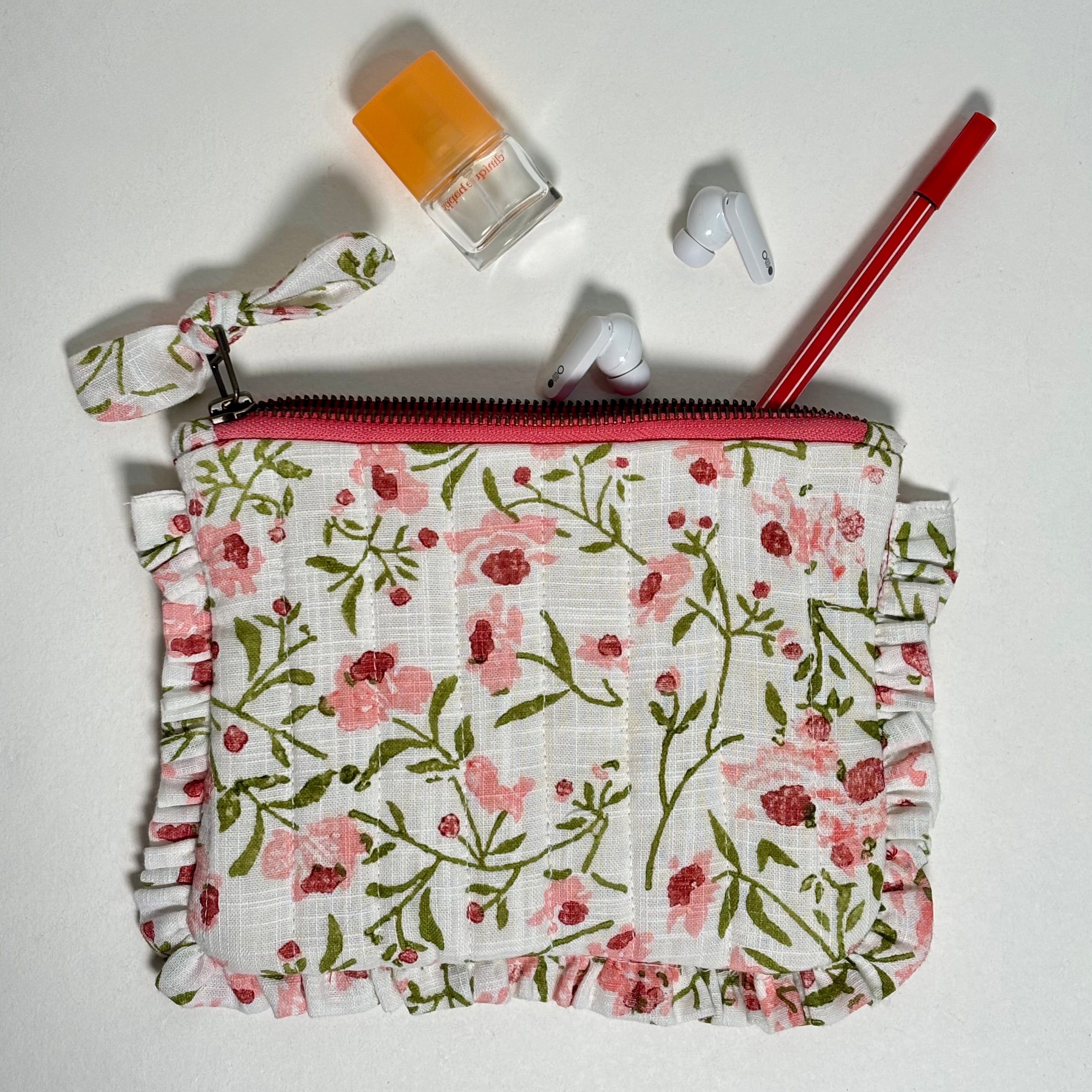 Sustainable Quilted Cotton Pouch, Spring Bloom - 8 x 5 Inches (Set of 2)