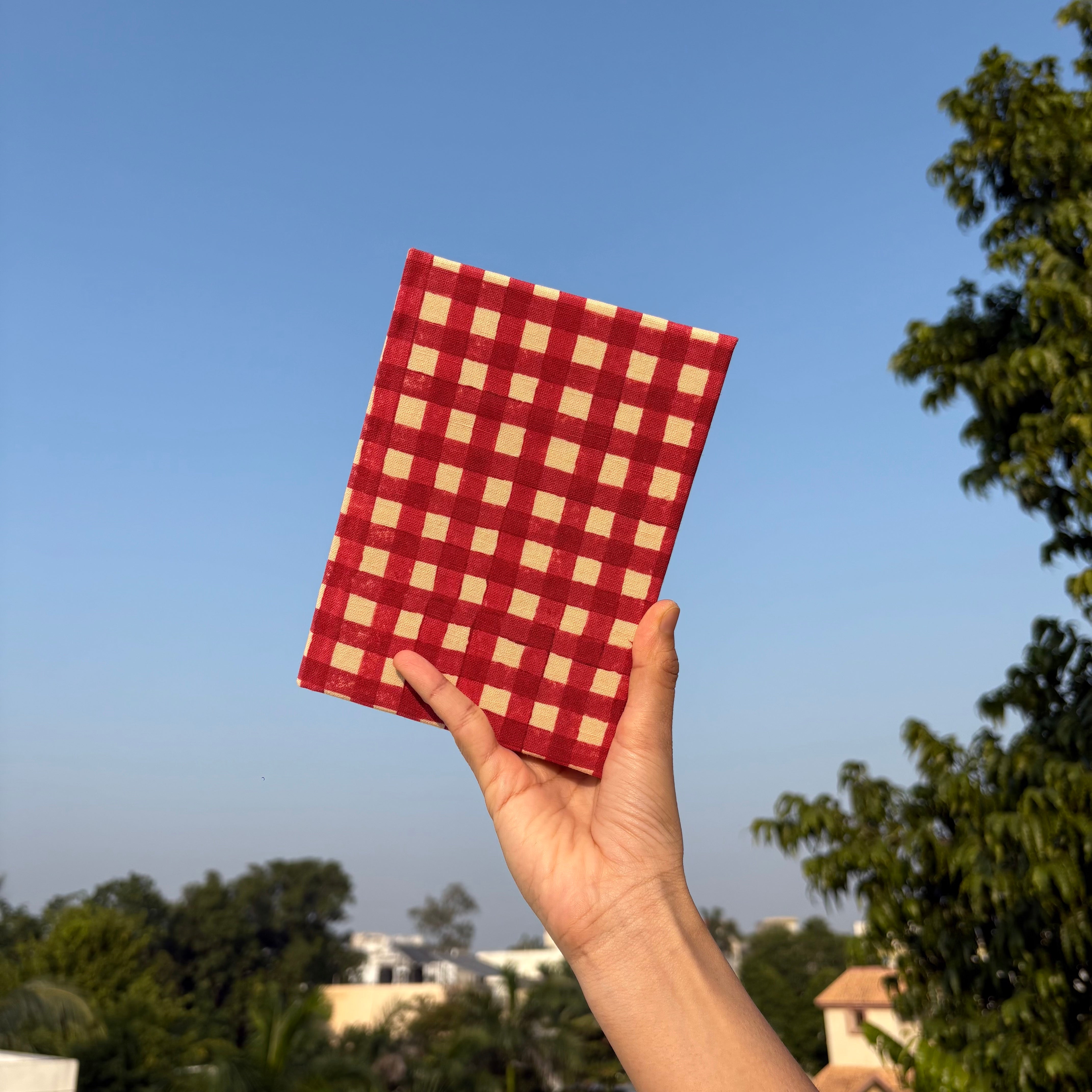 Handcrafted Sustainable Diary Journal Notebook , Red Checks -A5 (Set of 2)