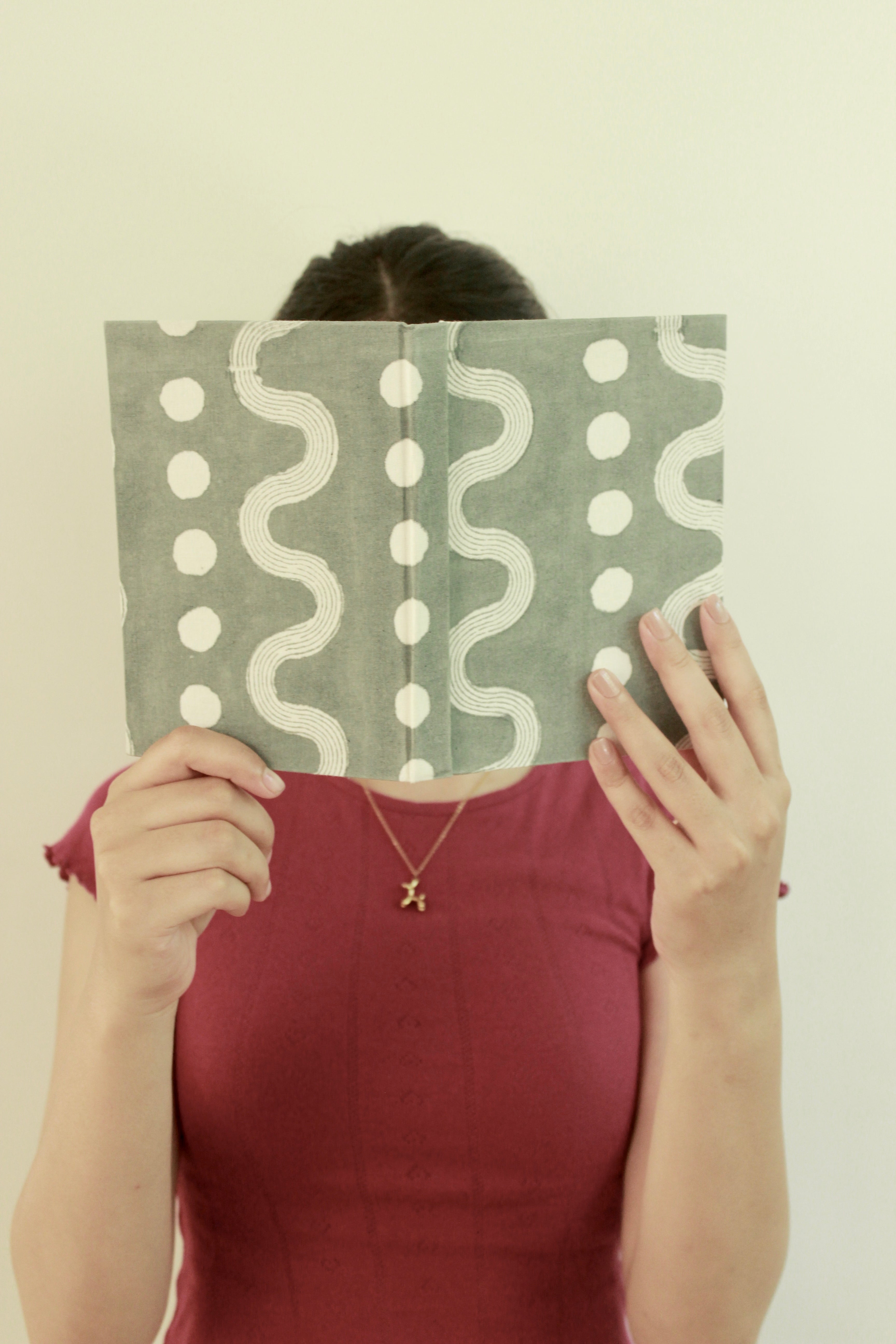 Handcrafted Diary Journal Notebook, Grey and White