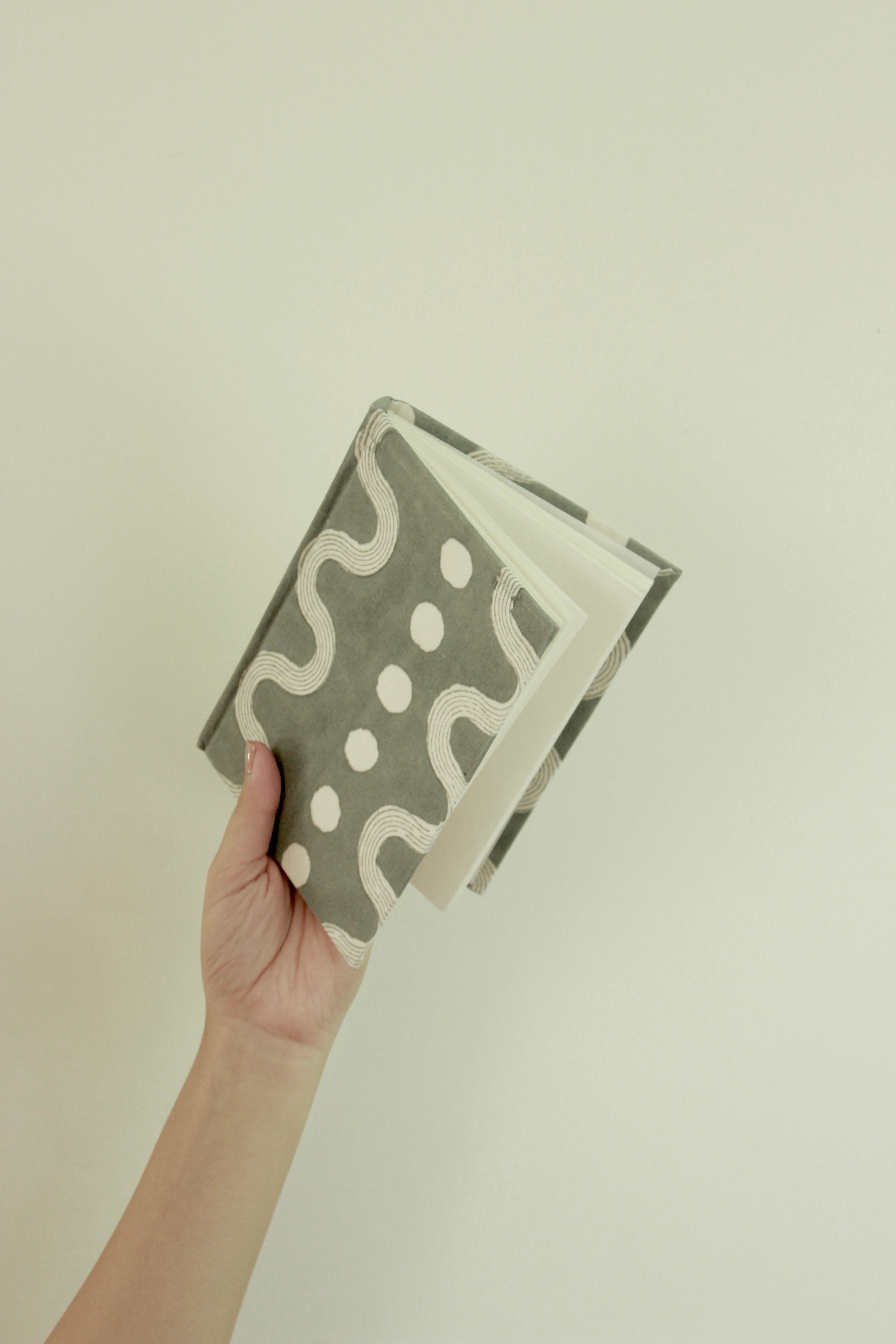 Handcrafted Diary Journal Notebook, Grey and White