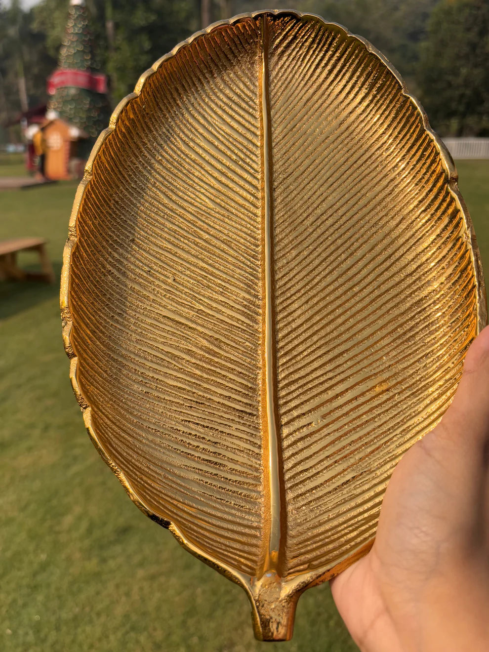 Gilded Leaf Serving Tray and Platter - 12 x 7.5 x 1.2 Inches