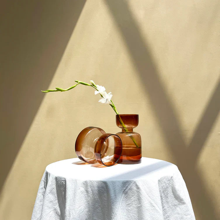 Slate Brown Handblown Glass vase Short ,5.90x5.90x 5.51Inch