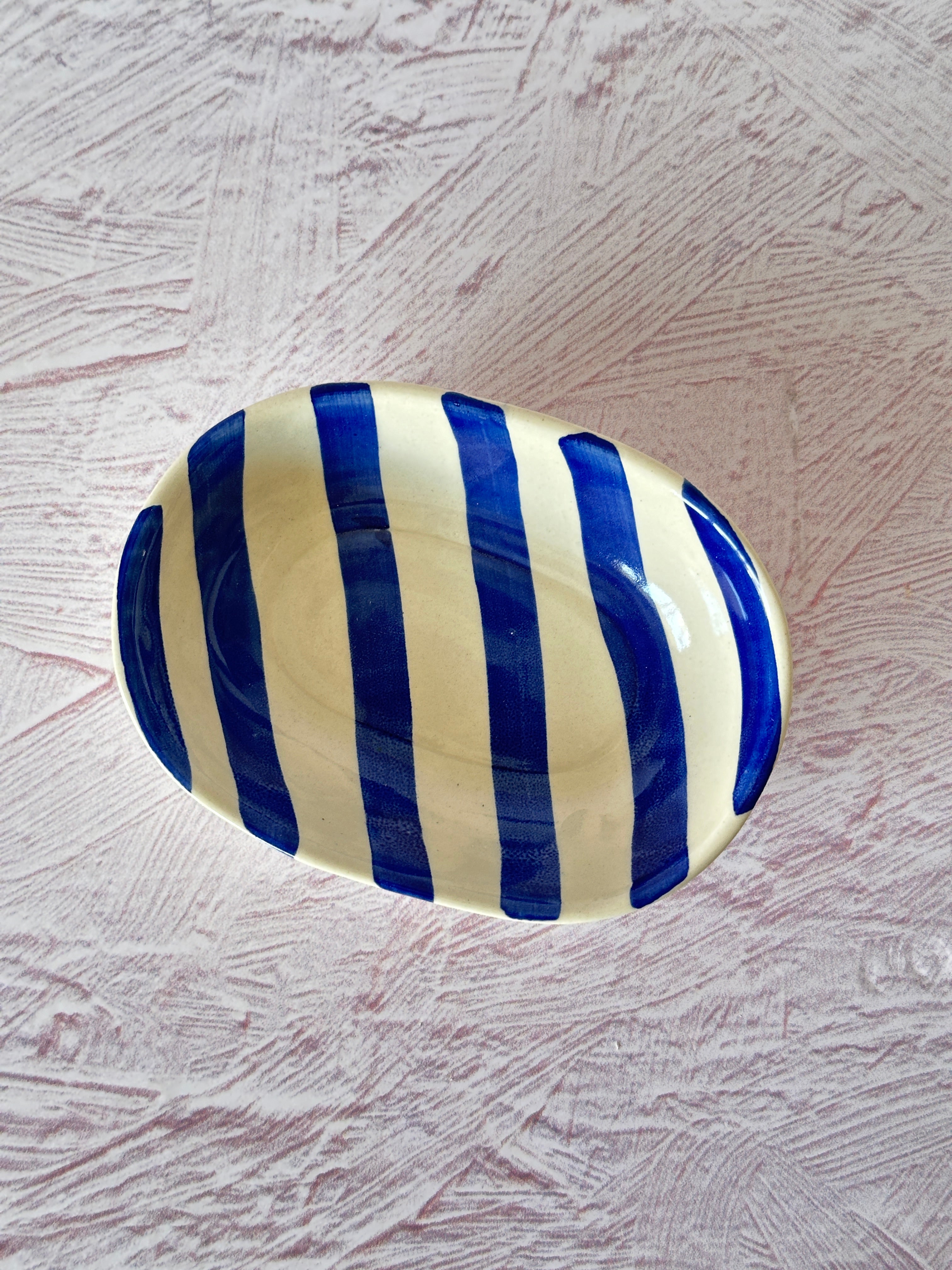 Ceramic stripe Bowl, Blue 7x5x2 Inches (Set of 4)