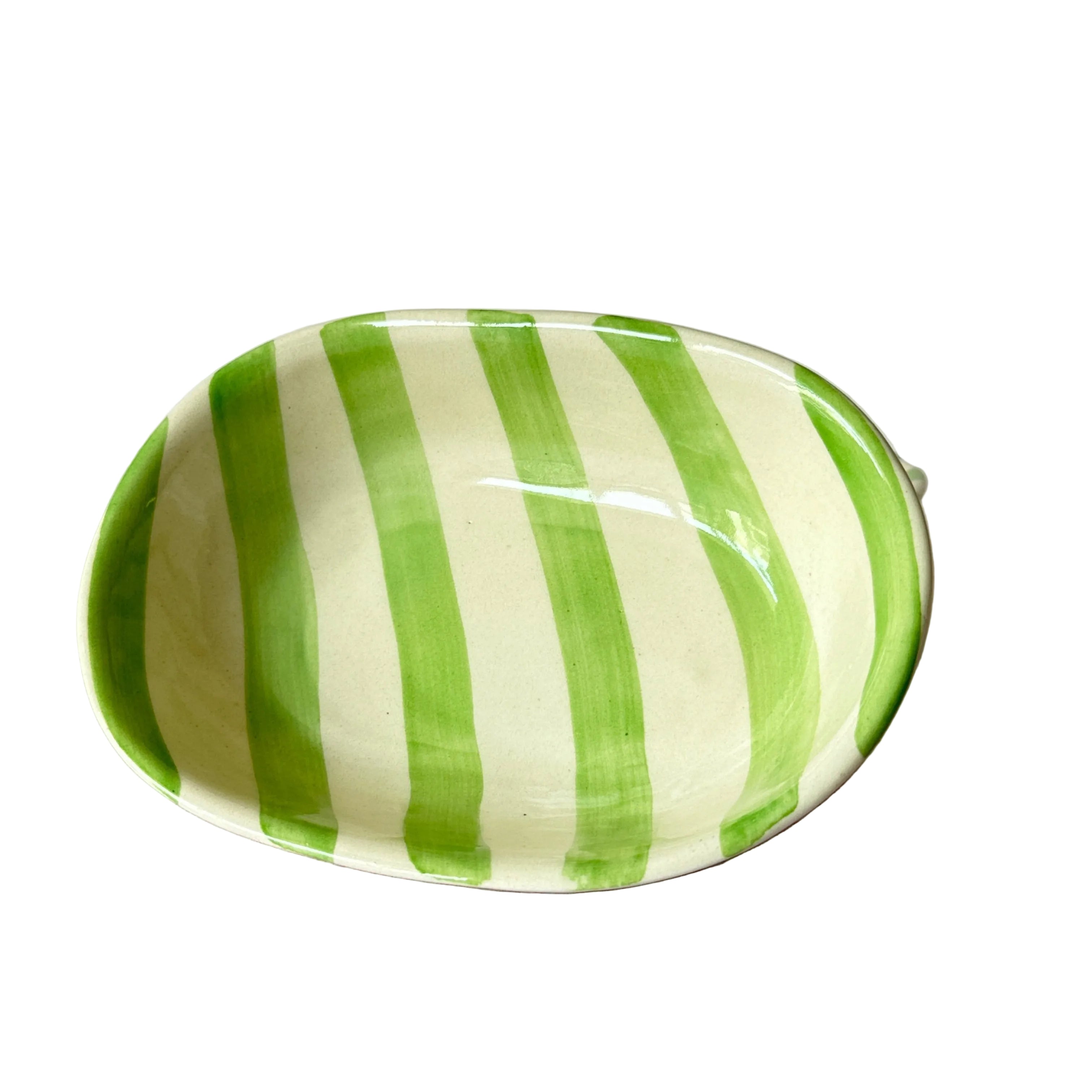 Ceramic stripe Bowl, Green 7x5x2 Inches (Set of 4)