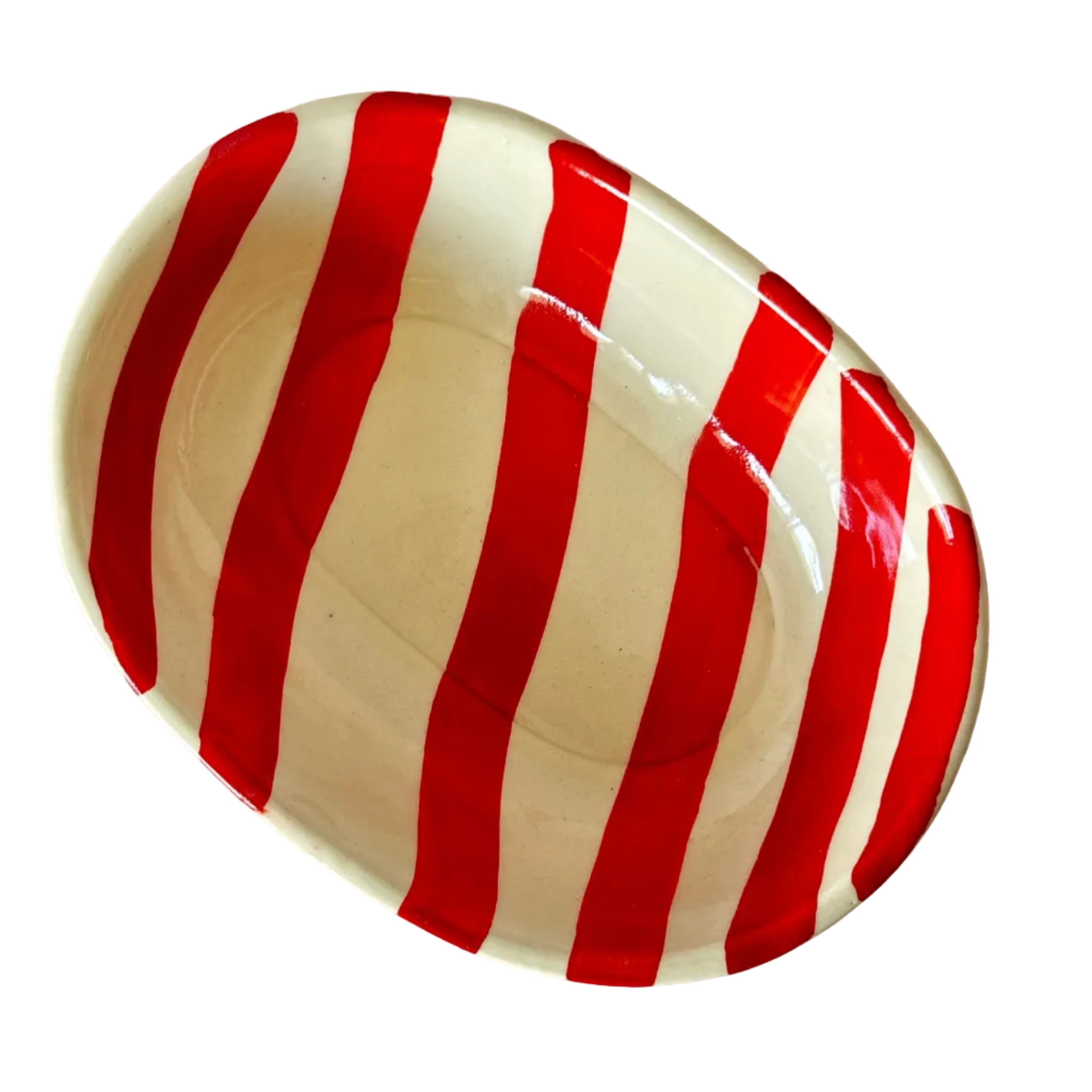 Ceramic stripe Bowl, Red 7x5x2 Inches (Set of 4)