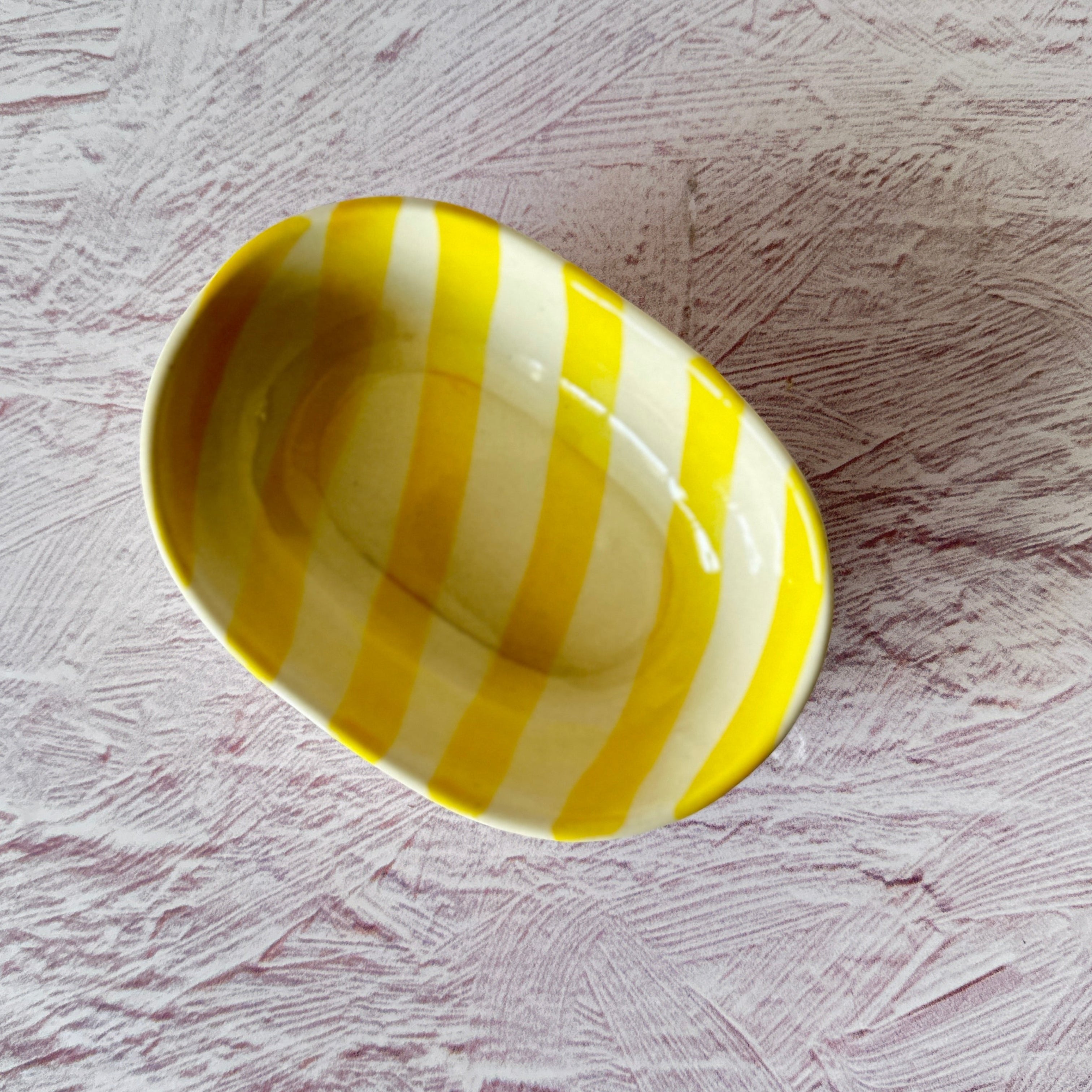 Ceramic stripe Bowl, Yellow 7x5x2 Inches (Set of 4)