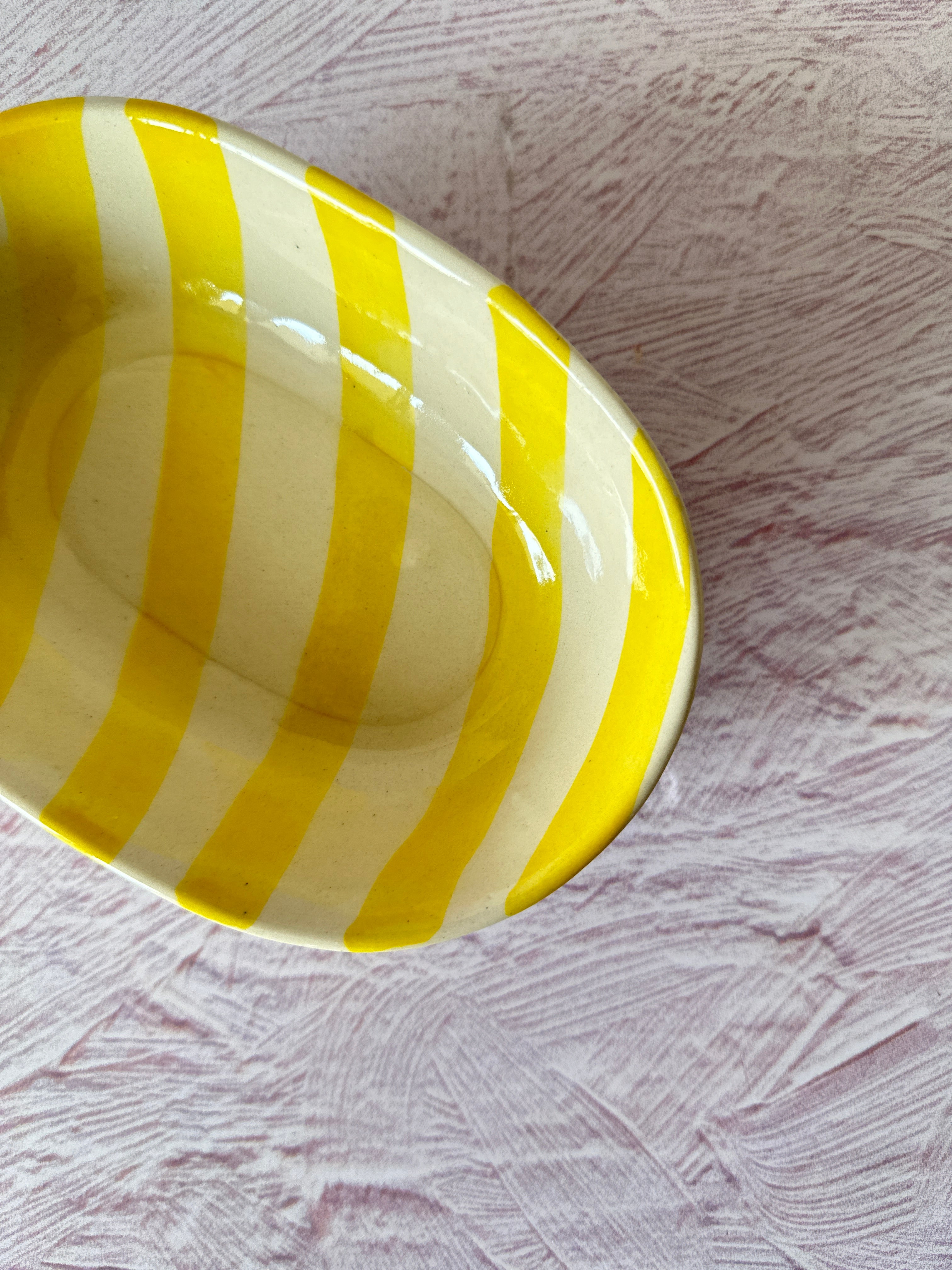 Ceramic stripe Bowl, Yellow  7x5x2 Inches (Set of 4)
