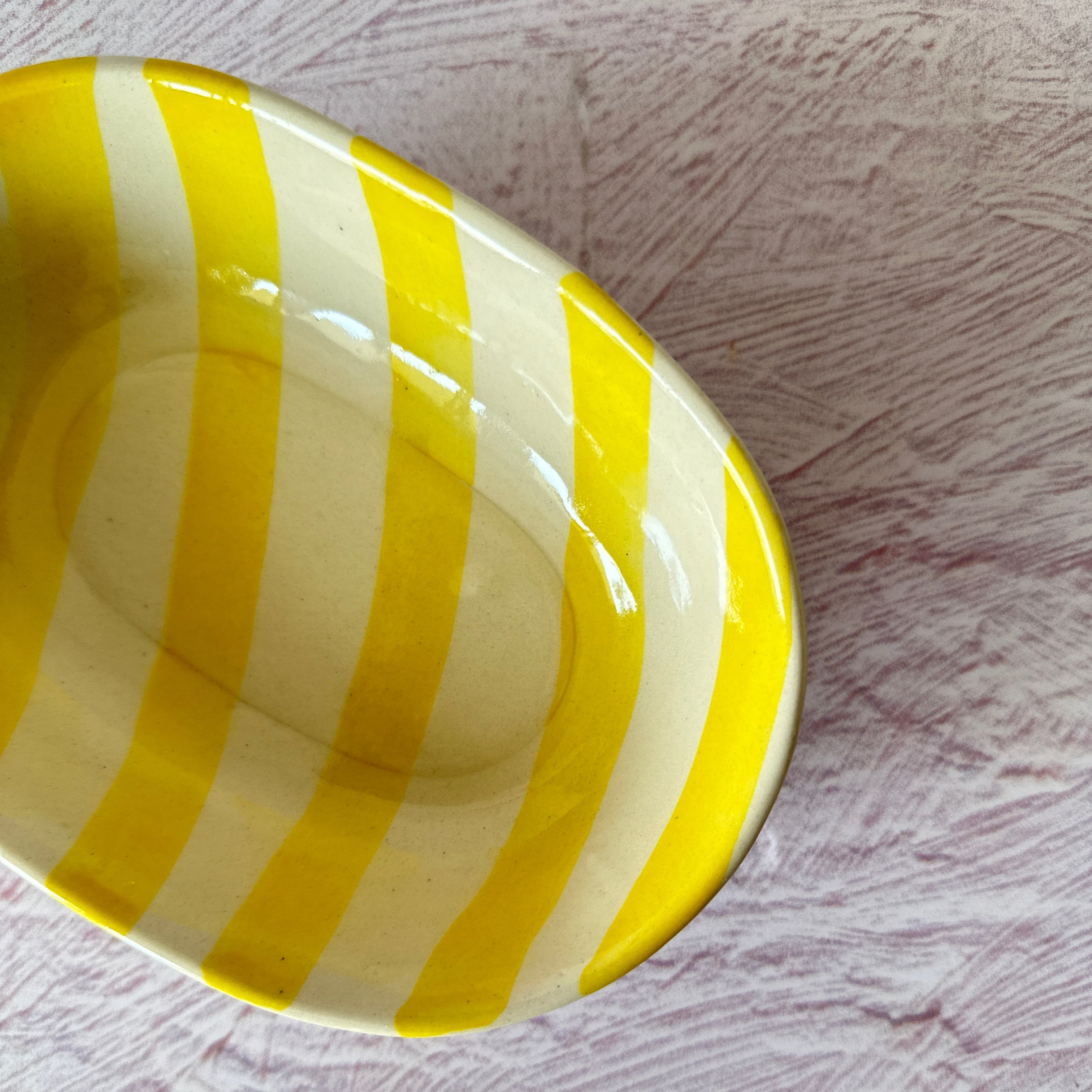 Ceramic stripe Bowl, Yellow 7x5x2 Inches (Set of 4)