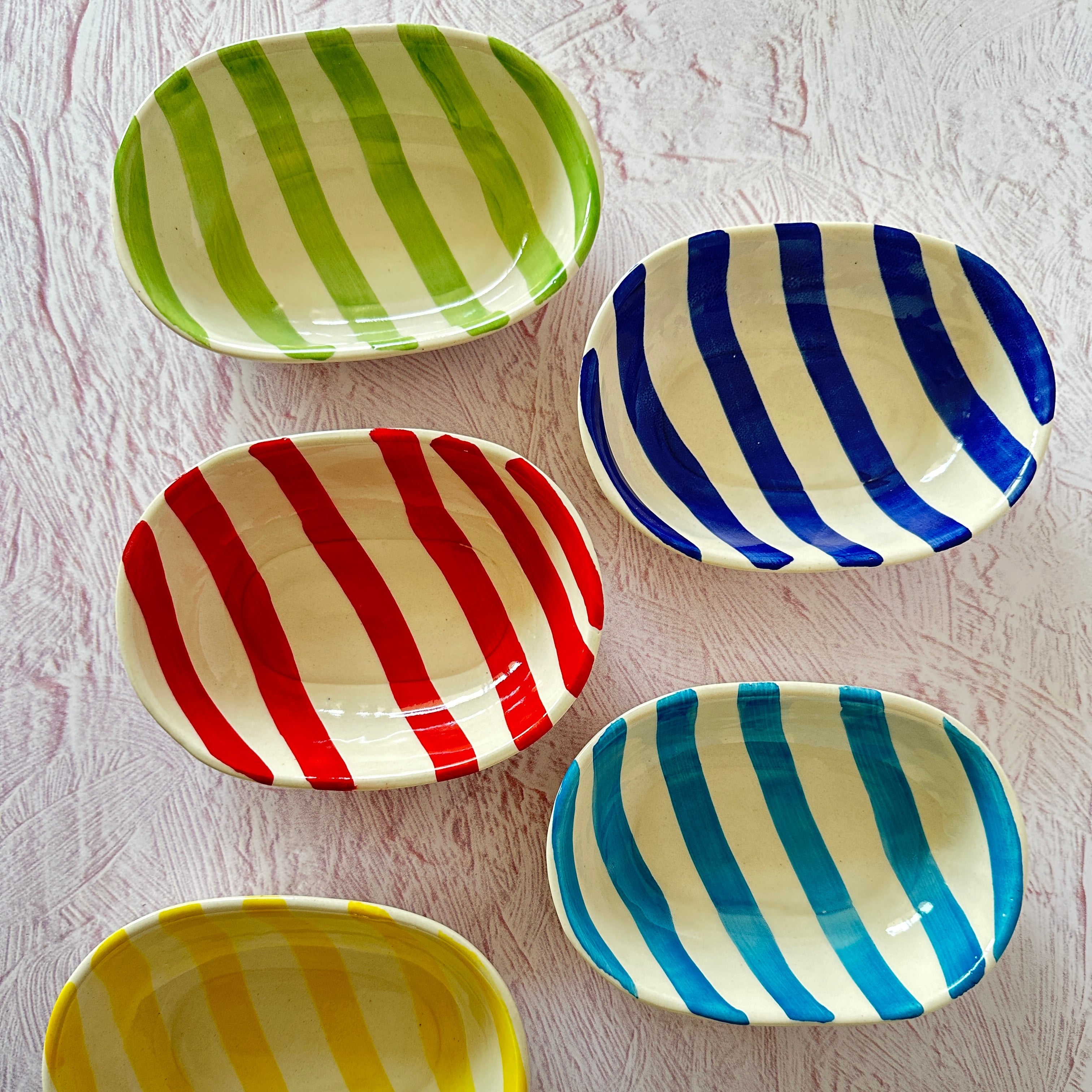 Ceramic stripe Bowl, Aqua 7x5x2 Inches (Set of 4)