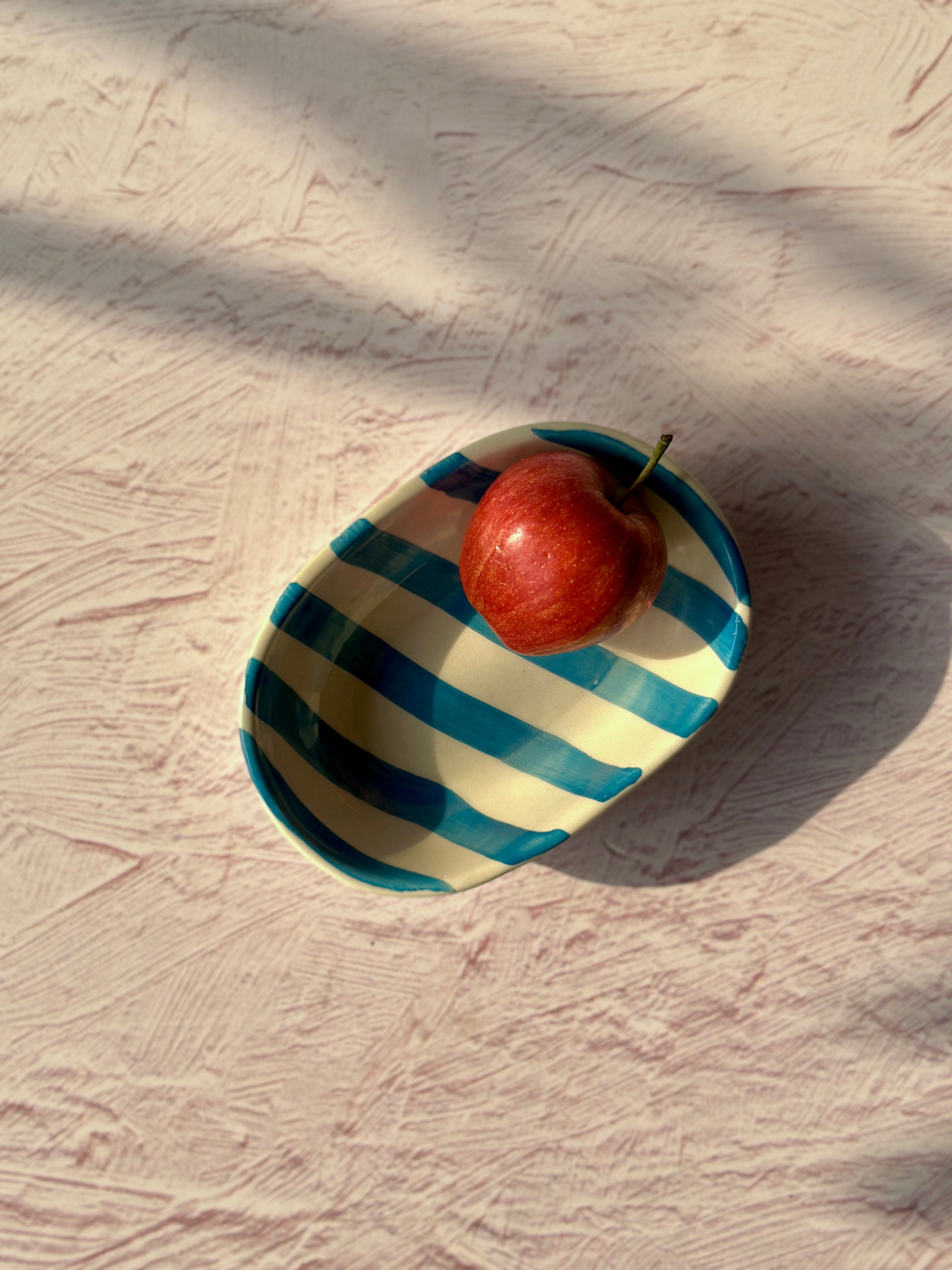 Ceramic stripe Bowl, Aqua 7x5x2 Inches (Set of 4)