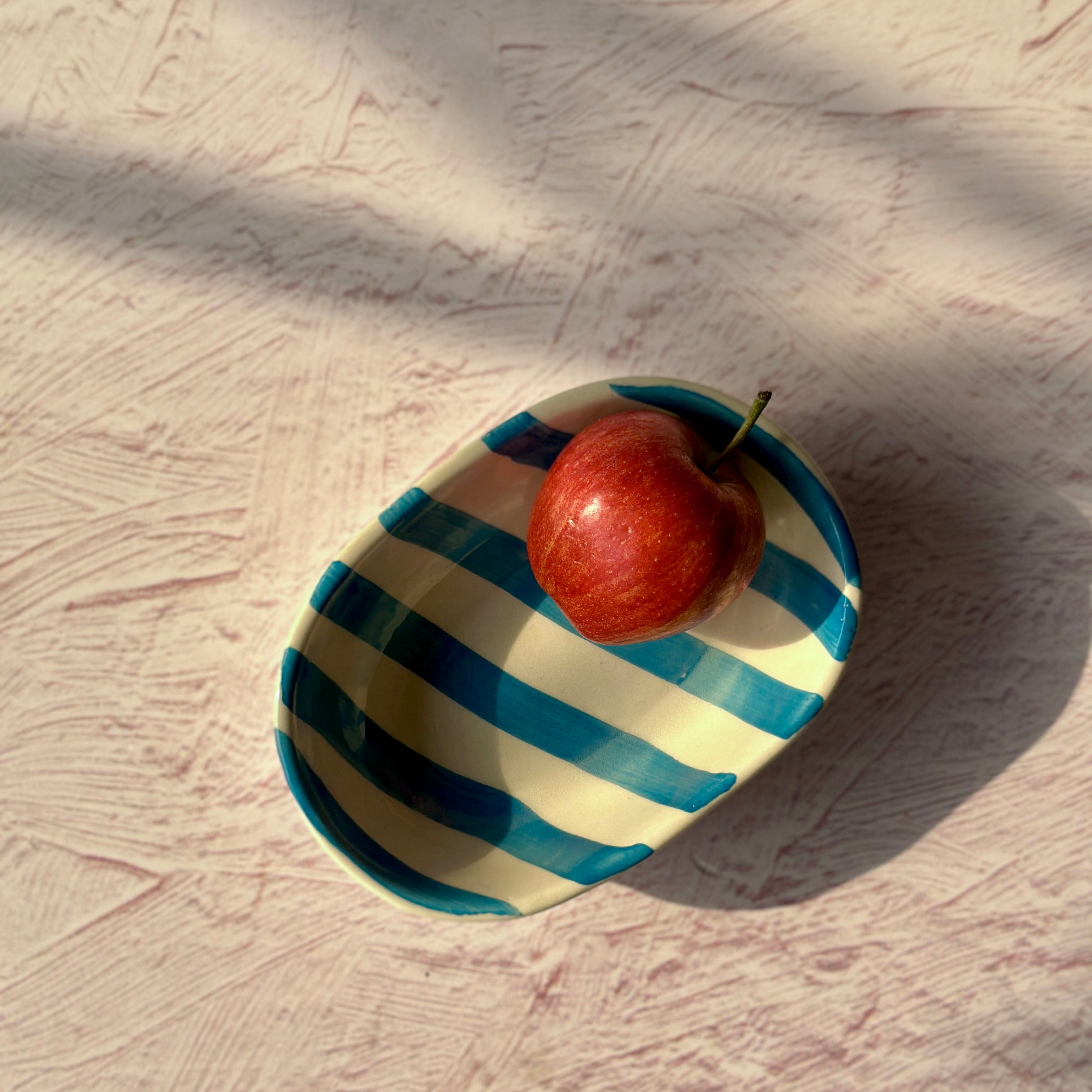 Ceramic stripe Bowl, Aqua 7x5x2 Inches (Set of 4)