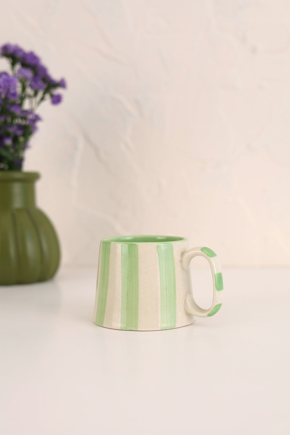 Classic Green Stripe Coffee Mug with Snack Plate (Set of 2)