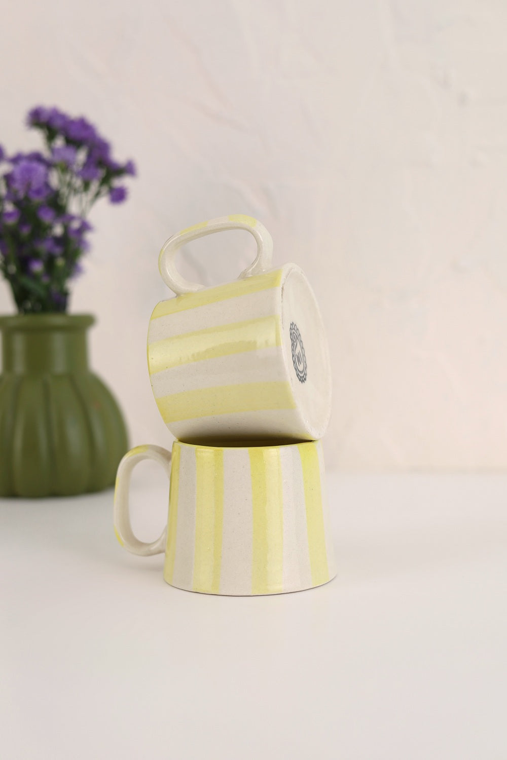 Ceramic Yellow Stripe  Coffee cup- 220ml (SET OF 4)