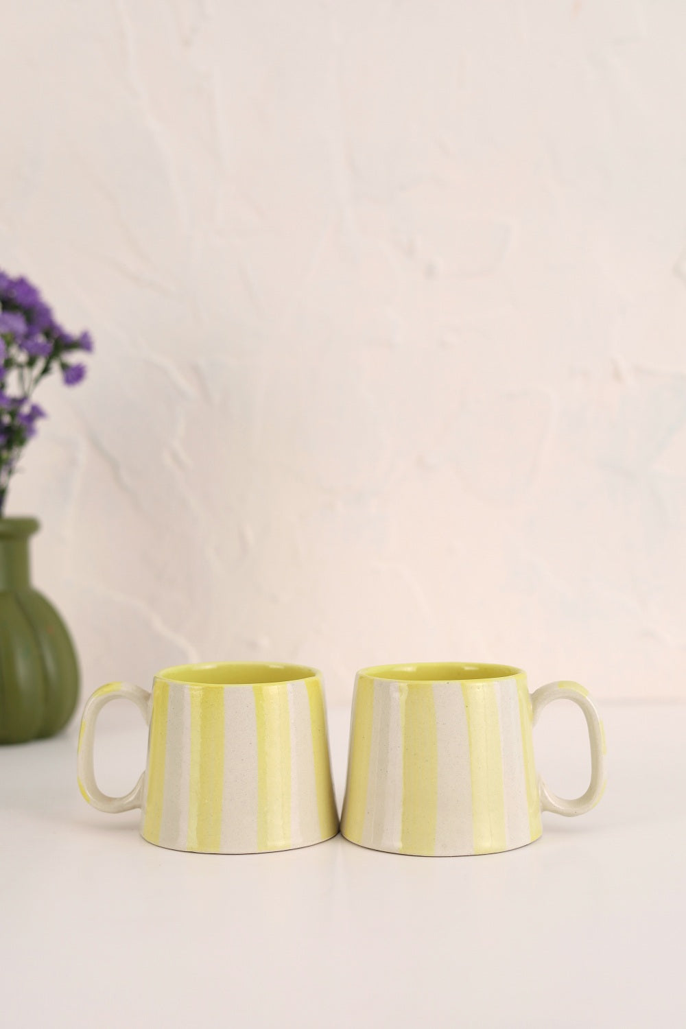 Ceramic Yellow Stripe  Coffee cup- 220ml (SET OF 4)