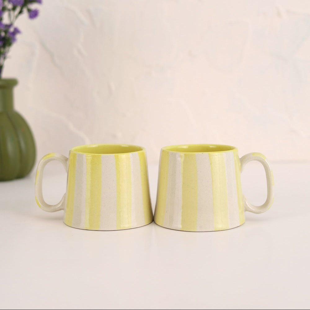 Ceramic Yellow Stripe Coffee cup- 220ml (SET OF 4)