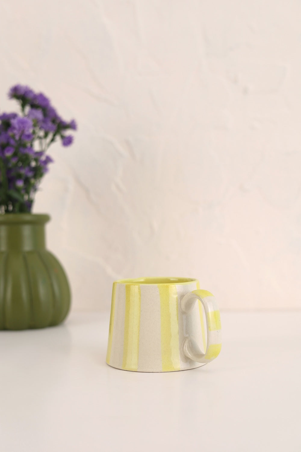 Ceramic Yellow Stripe  Coffee cup- 220ml (SET OF 4)