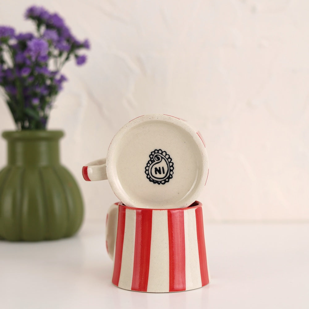 Ceramic Red Stripe Coffee cup- 220ml (SET OF 4)