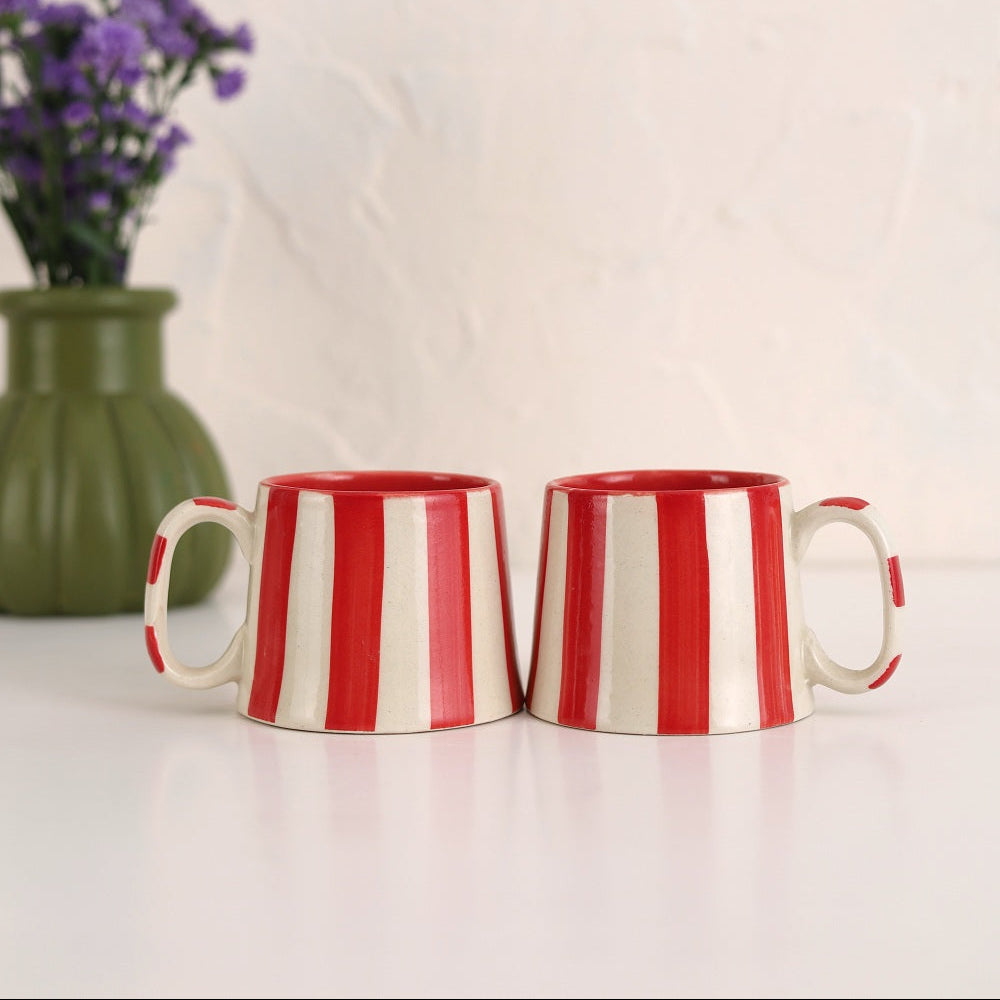 Ceramic Red Stripe Coffee cup- 220ml (SET OF 4)