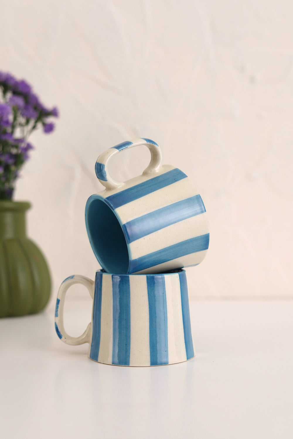 Ceramic Blue Stripe  Coffee cup- 220ml (SET OF 4)